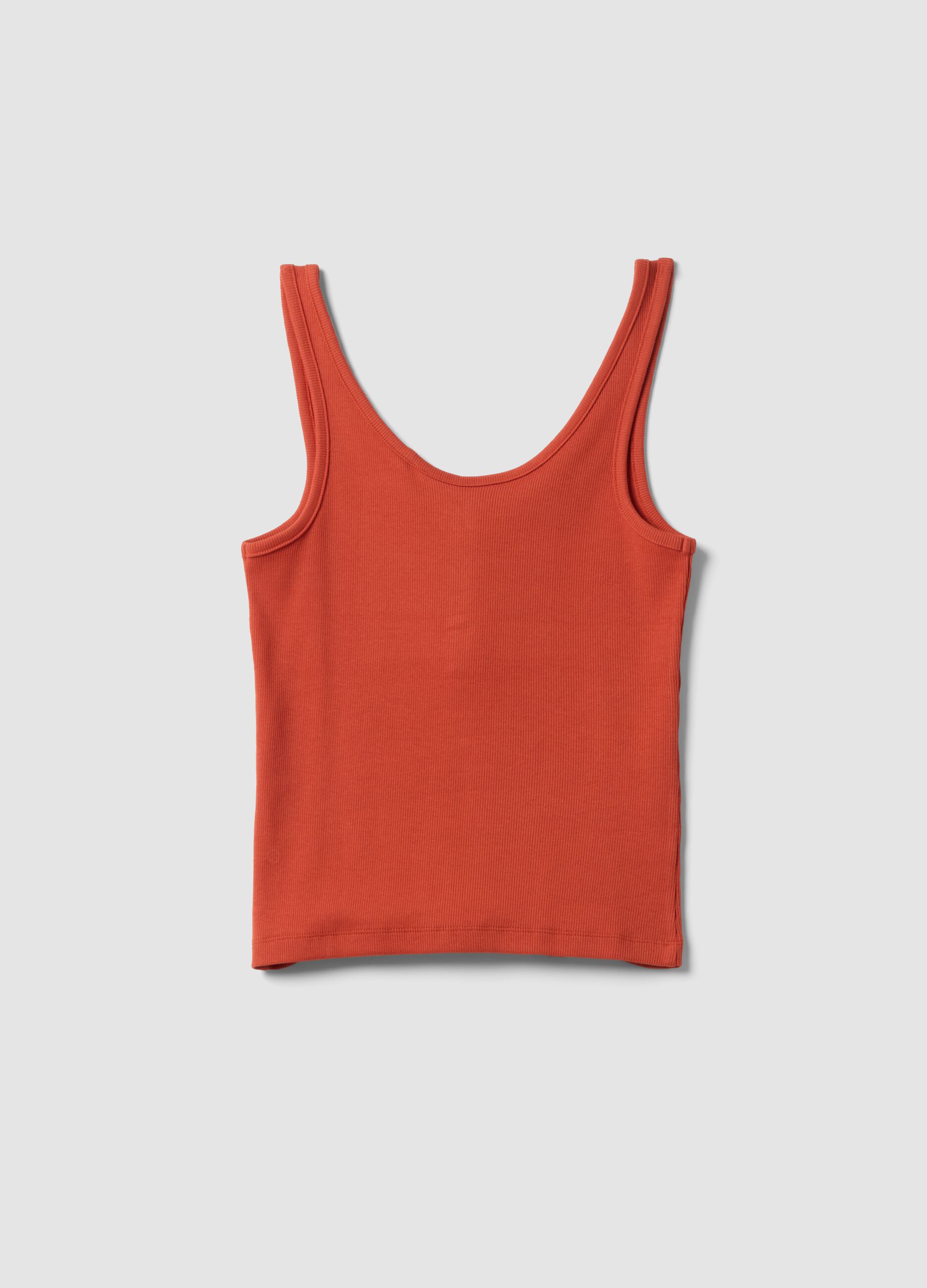Red stretch cotton buttoned tank top, regular fit