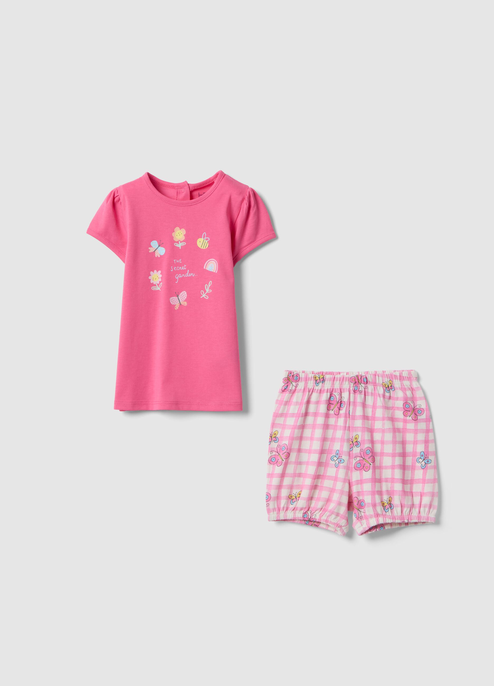 Short pink pure cotton baby girl's pyjamas with designs