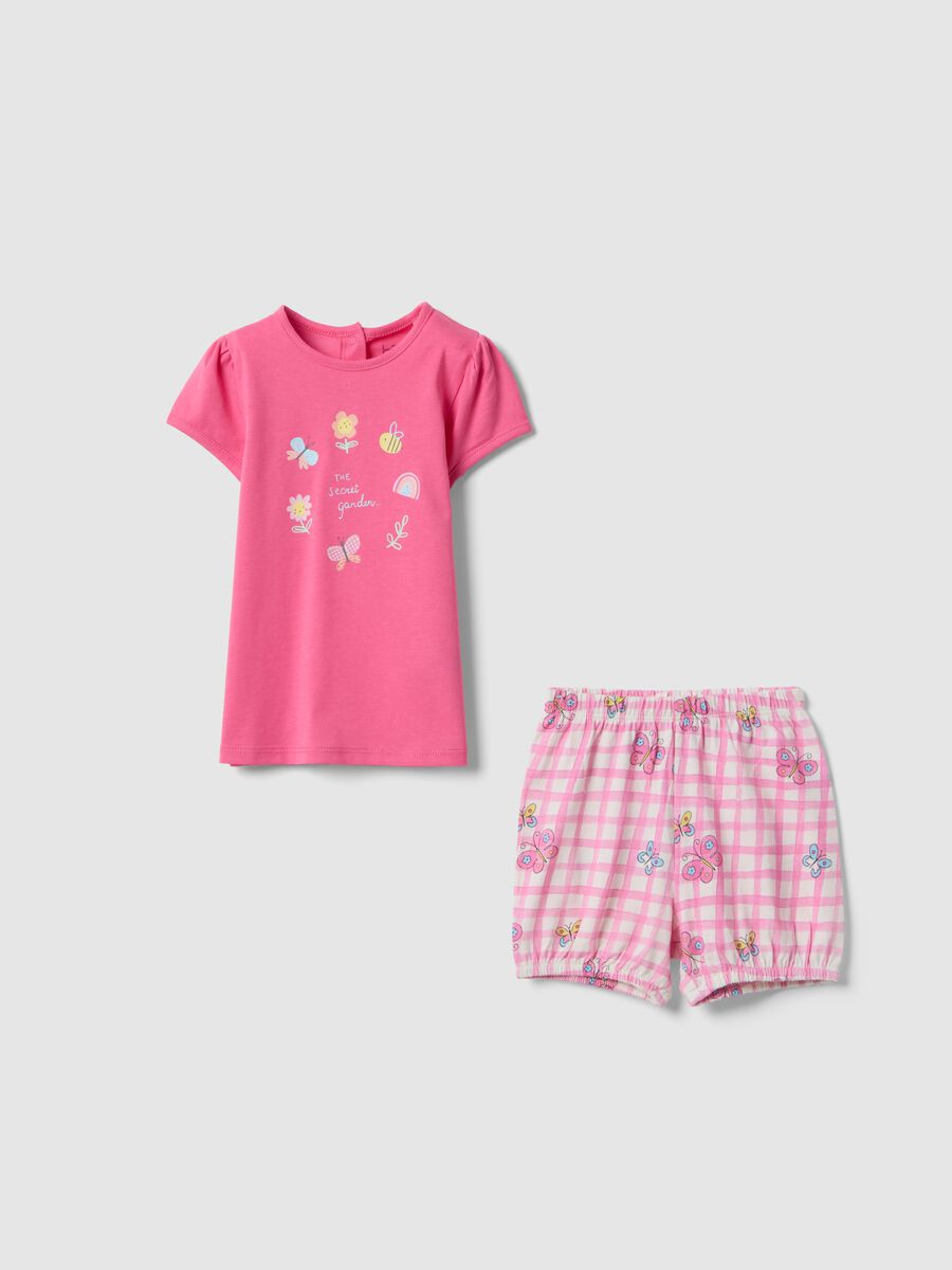 Short pink pure cotton baby girl's pyjamas with designs_0