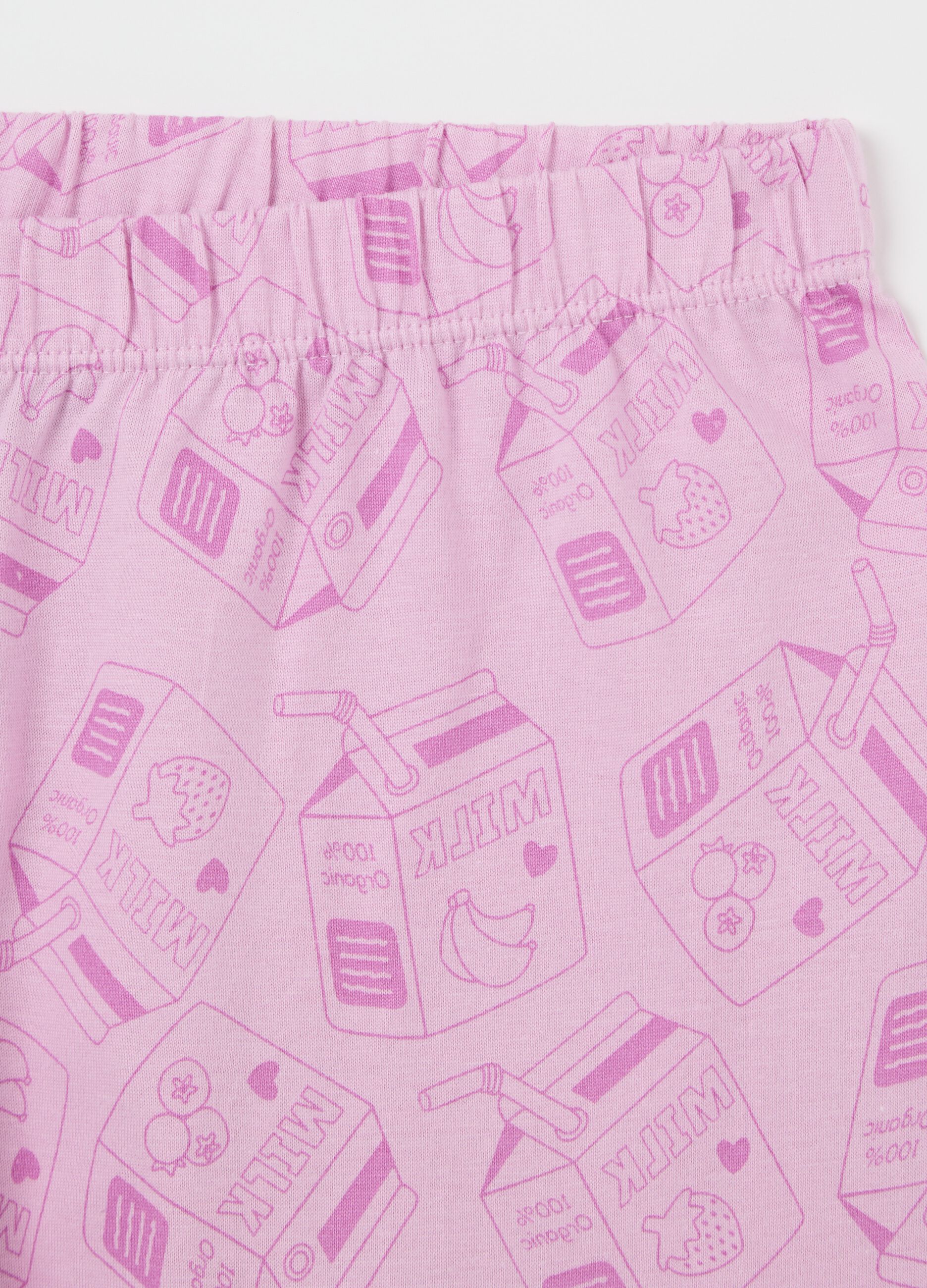 Pink short pyjamas with milk and fruit pattern for girls