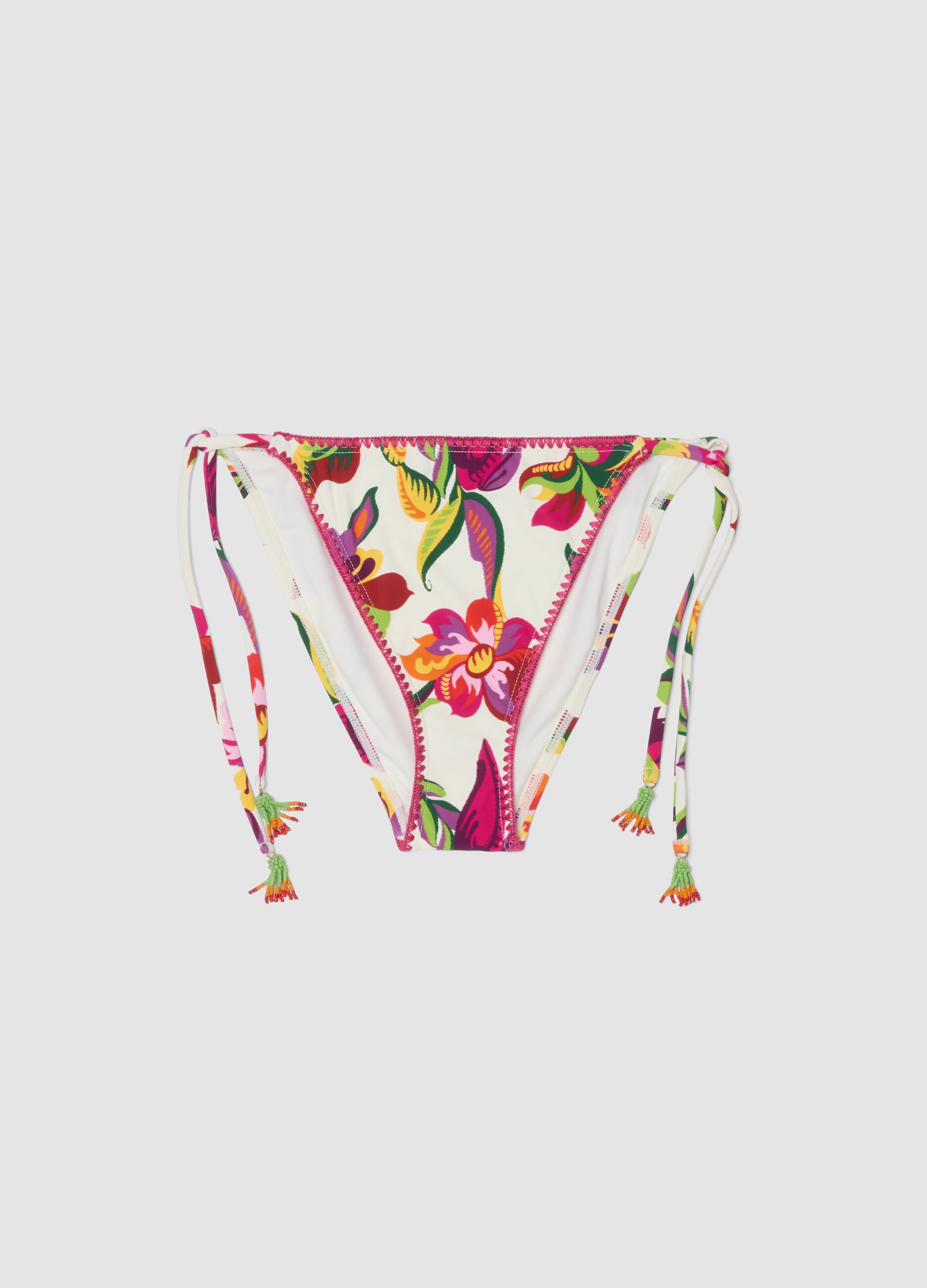 Multicolour bikini bottoms in stretch fabric with side ties