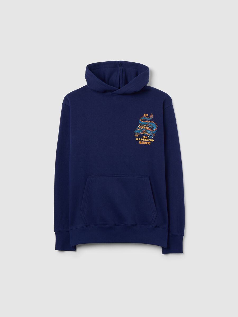 Child's Blue Hooded Sweatshirt in Regular Fit Cotton Blend with Print_0