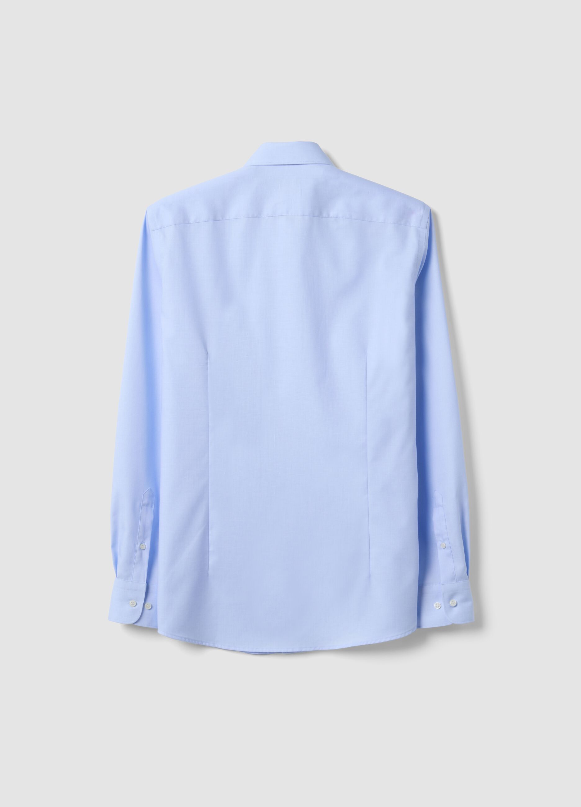 Camicia azzurra in puro cotone con colletto classico slim fit no iron