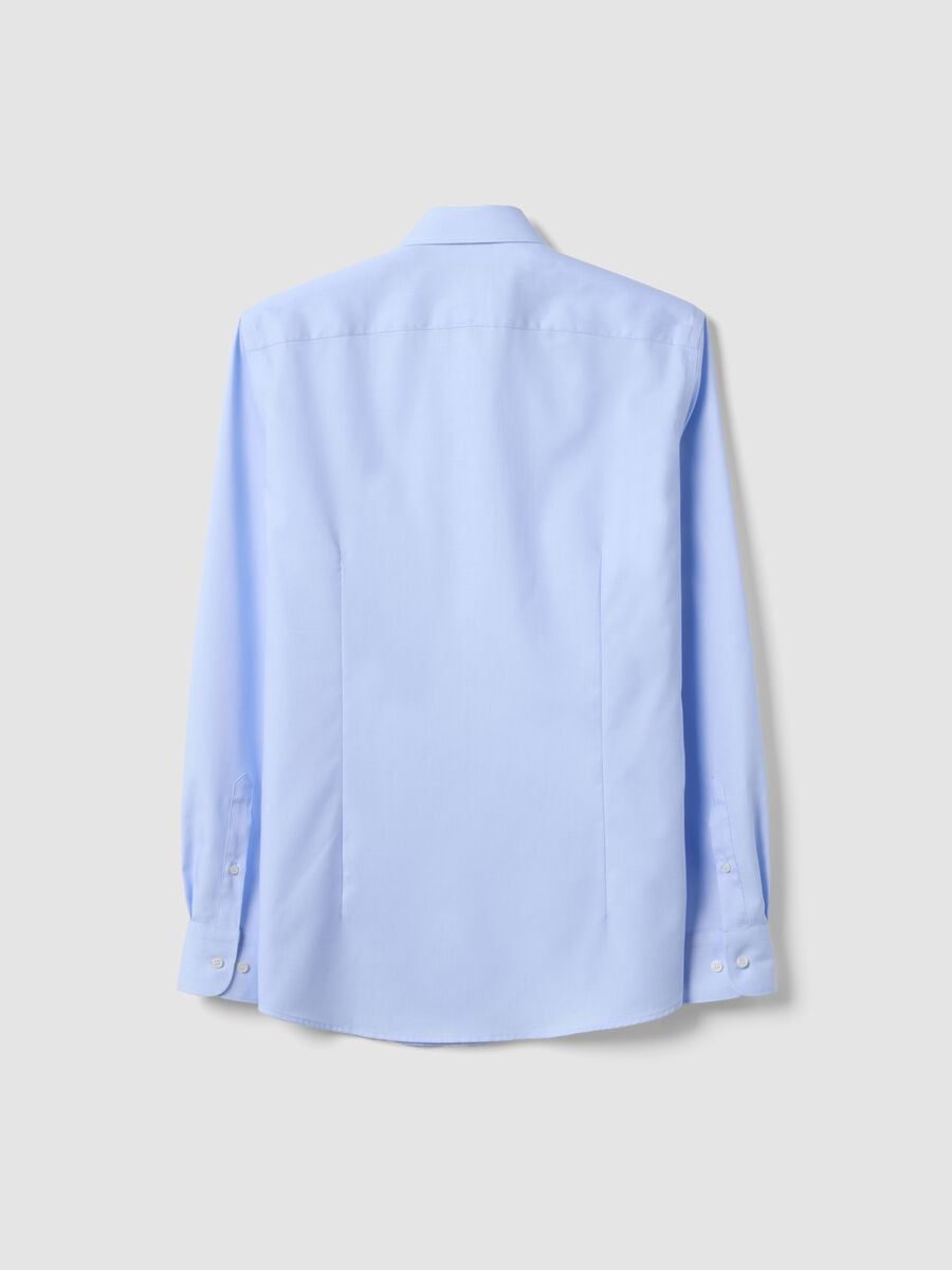 Camicia azzurra in puro cotone con colletto classico slim fit no iron_1