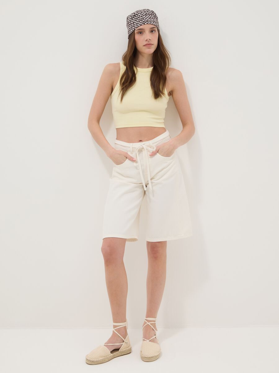 Yellow cropped stretch cotton tank top_2