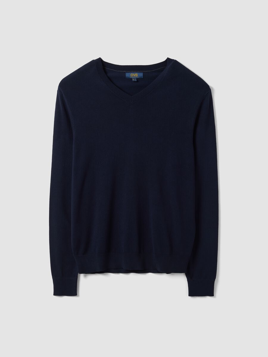 Maglia blu in misto viscosa con scollo a V regular fit_0
