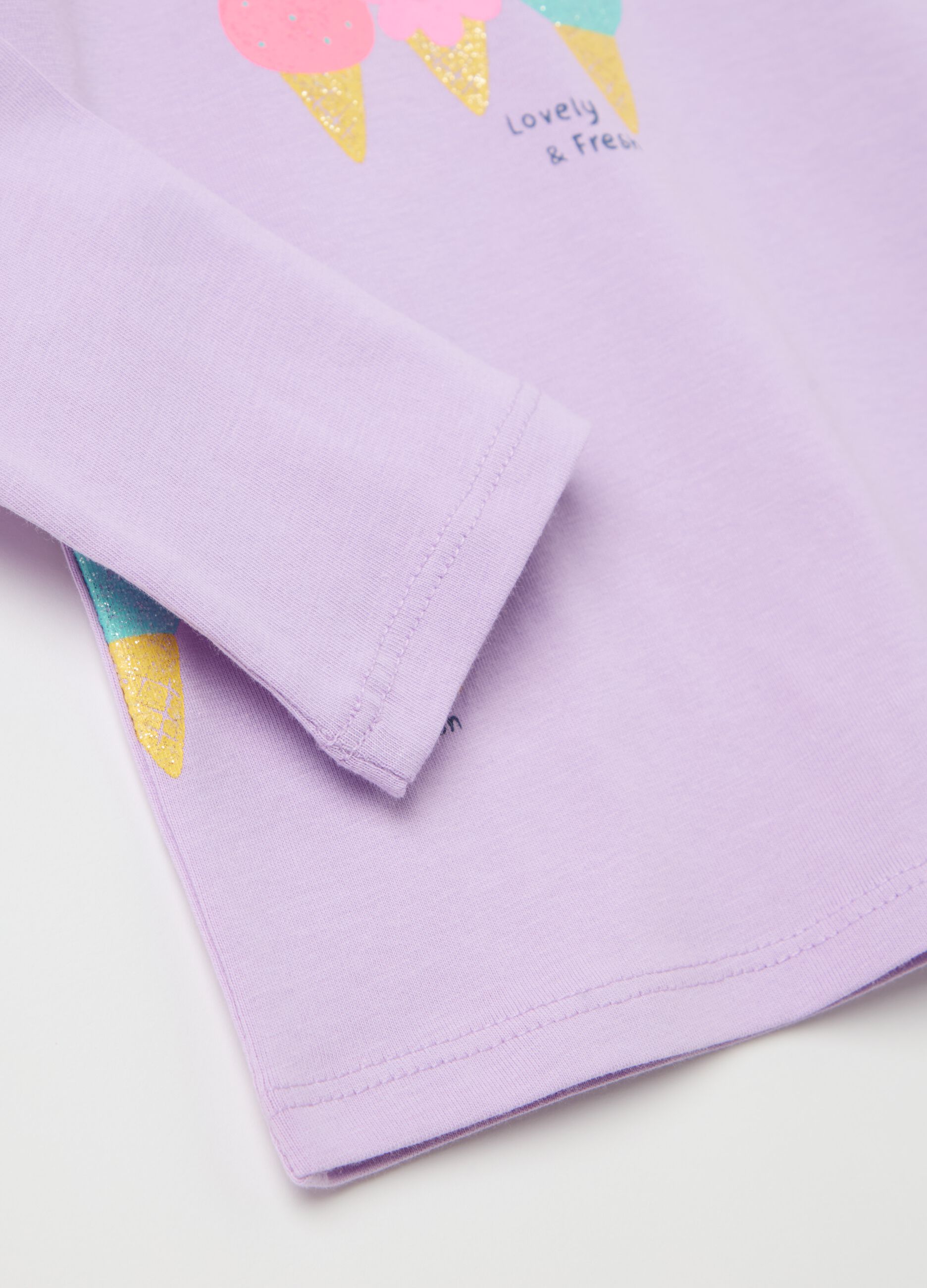 T-shirt maniche lunghe stampa glitterata gelato
