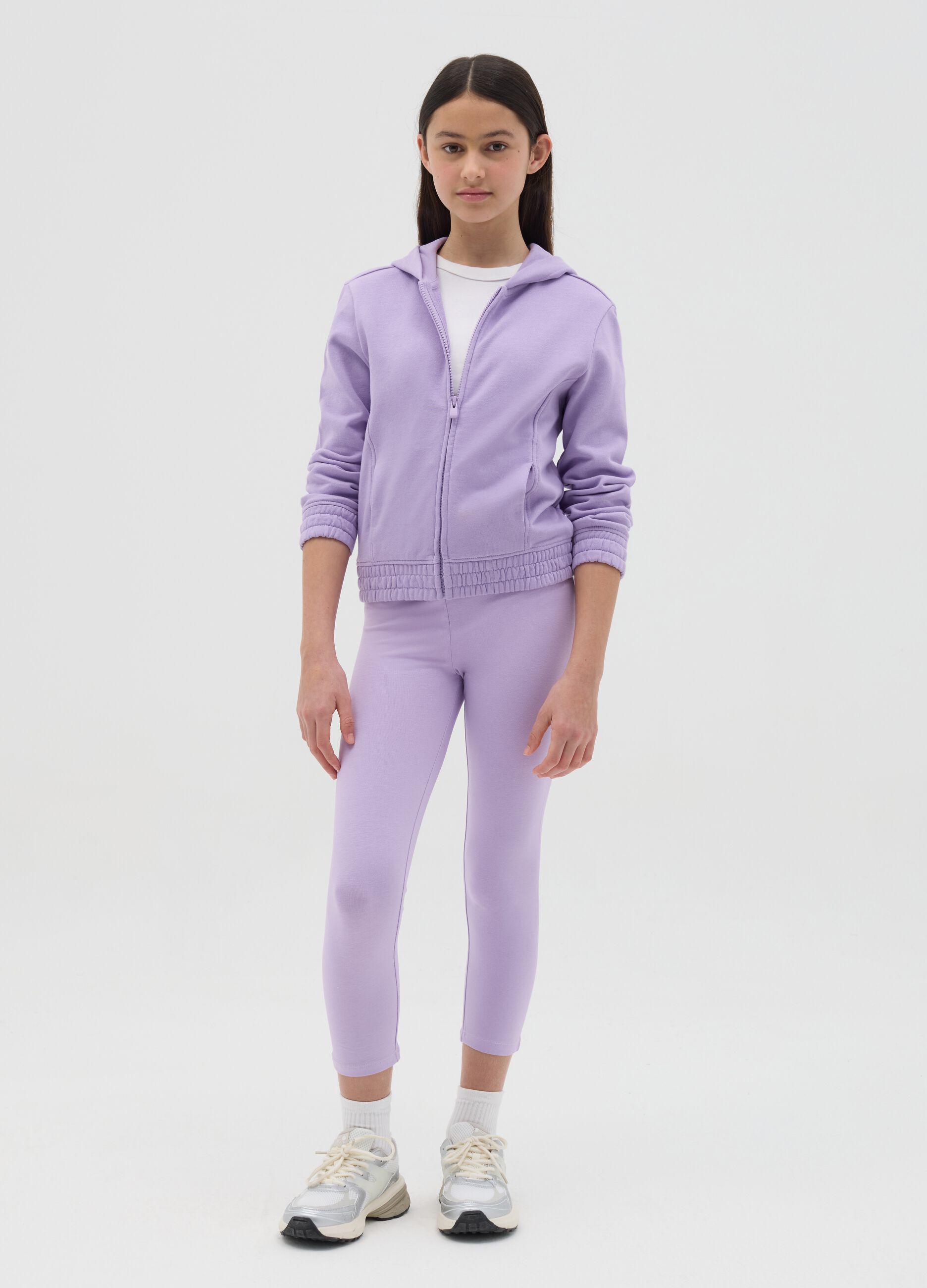 Leggings da ragazza in cotone elasticizzato viola skinny fit