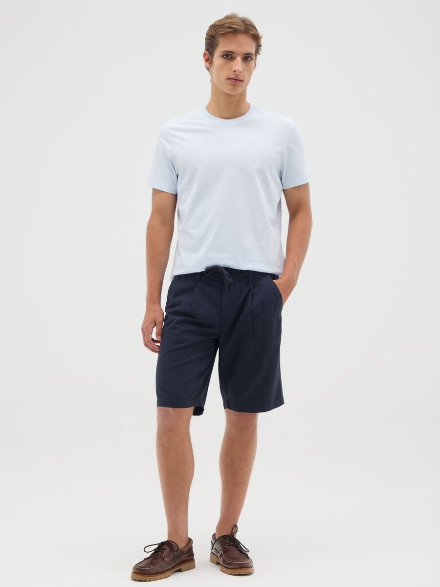 Men's blue linen blend shorts regular fit_0