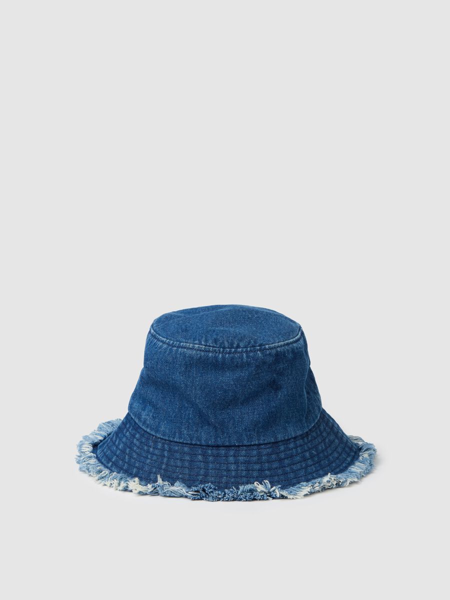 Fringed fishing hat in denim_0