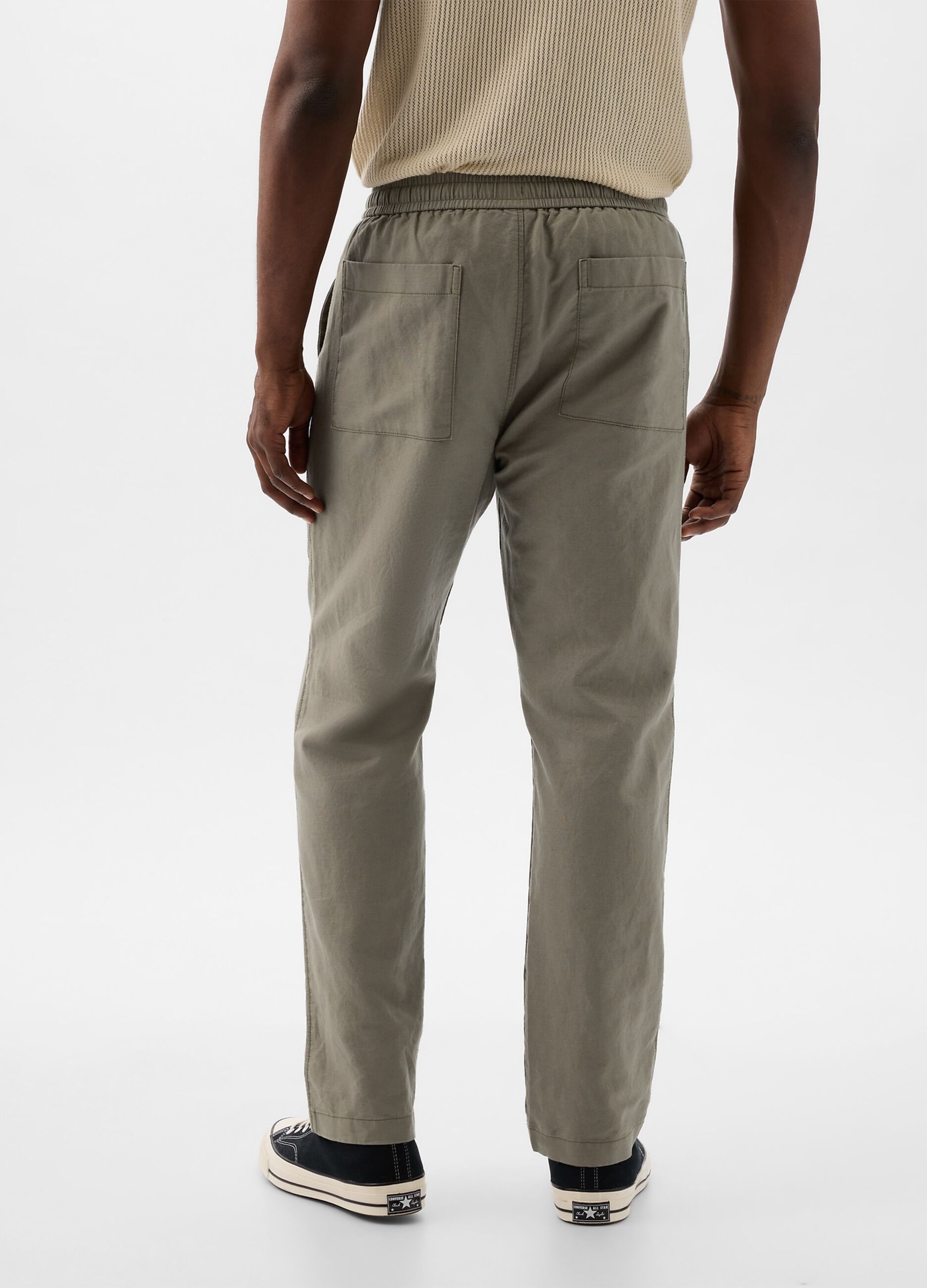 Pantalone pull-on in lino e cotone