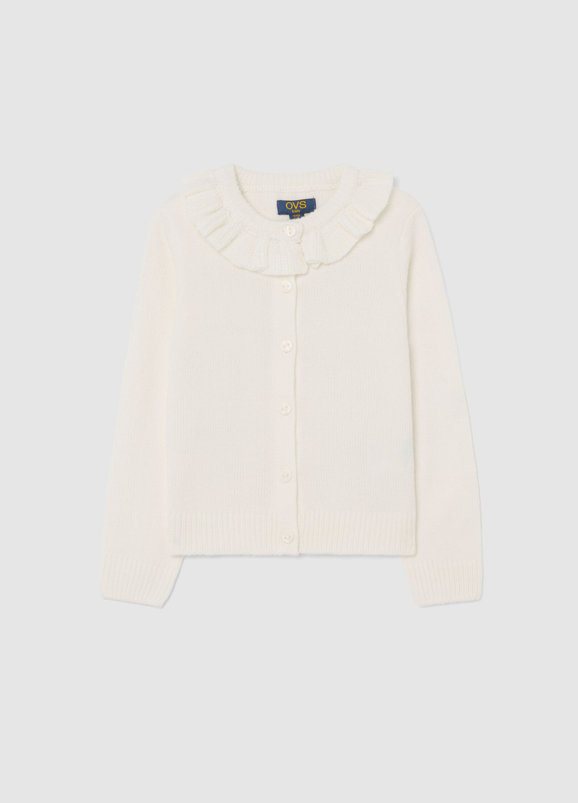 Girl's white cardigan regular fit with decorated round neck