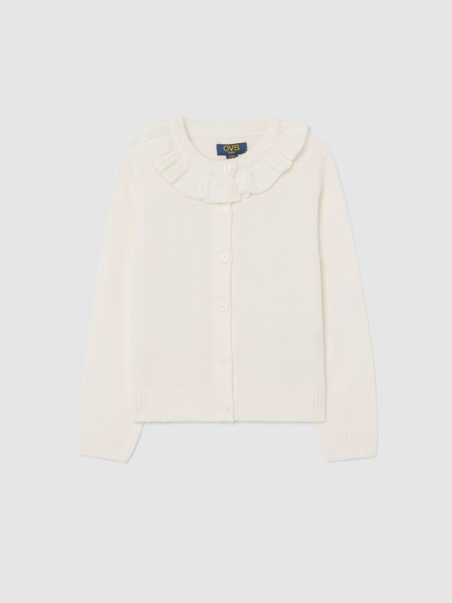 Girl's white cardigan regular fit with decorated round neck_0