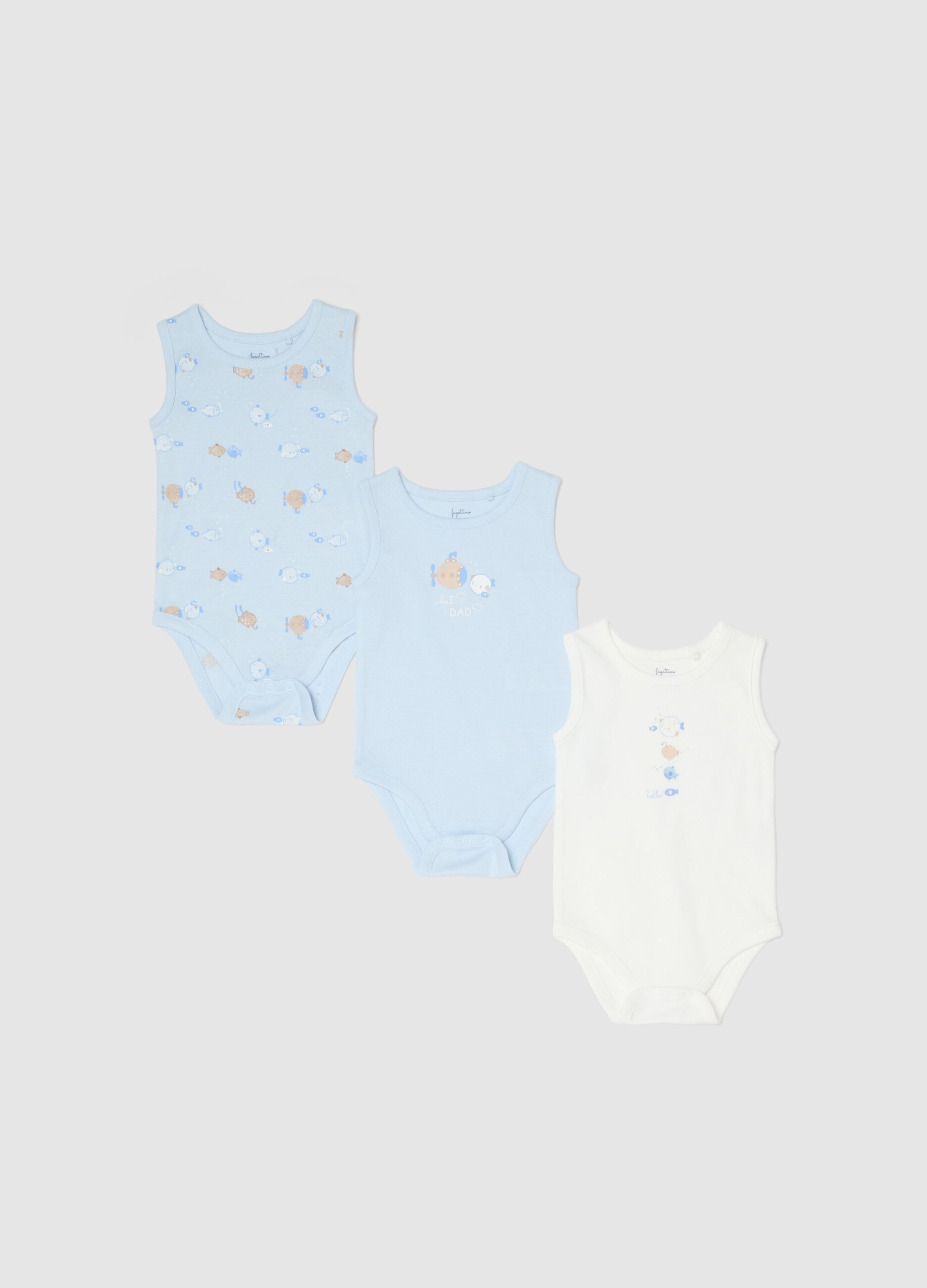 Multicoloured sleeveless pure cotton baby bodysuit pack