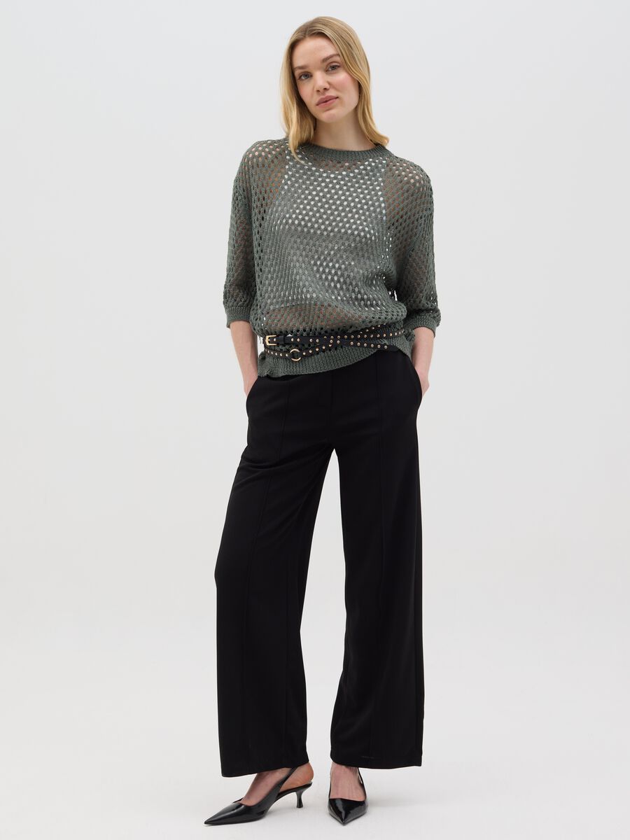 Green perforated jumper in acrylic and polyamide blend_1