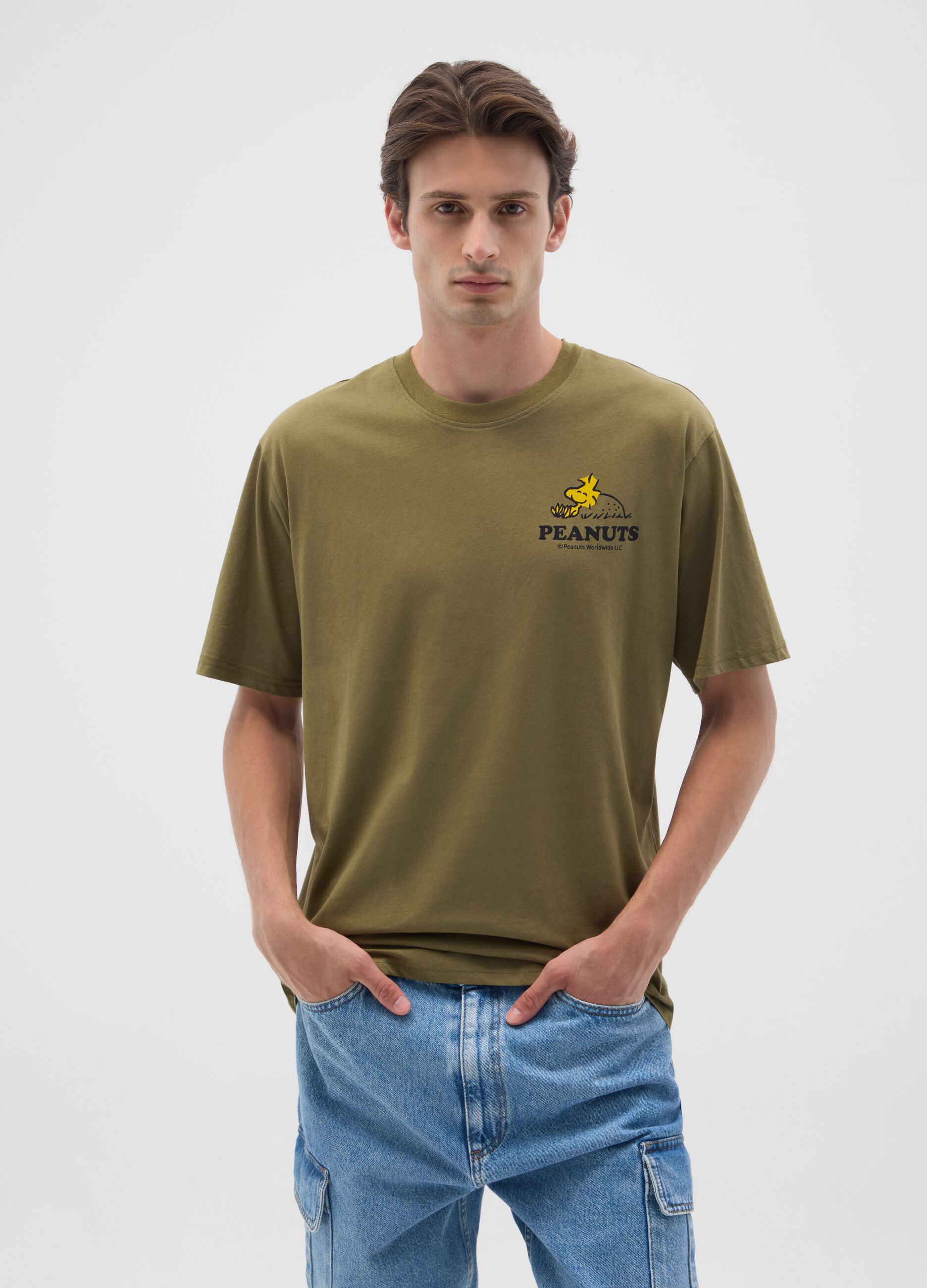 Regular fit green pure cotton t-shirt