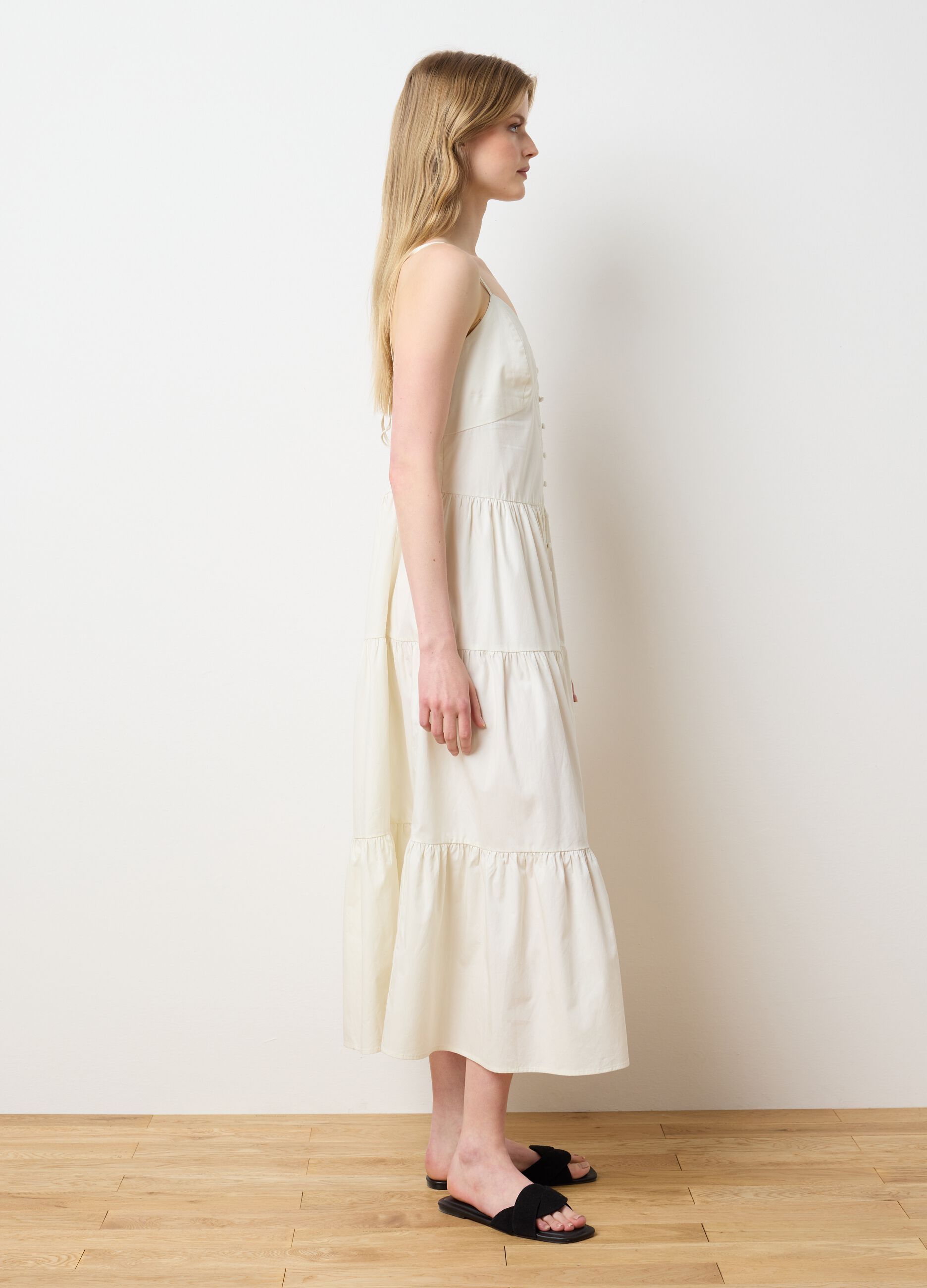 Abito lungo da donna in puro cotone bianco over