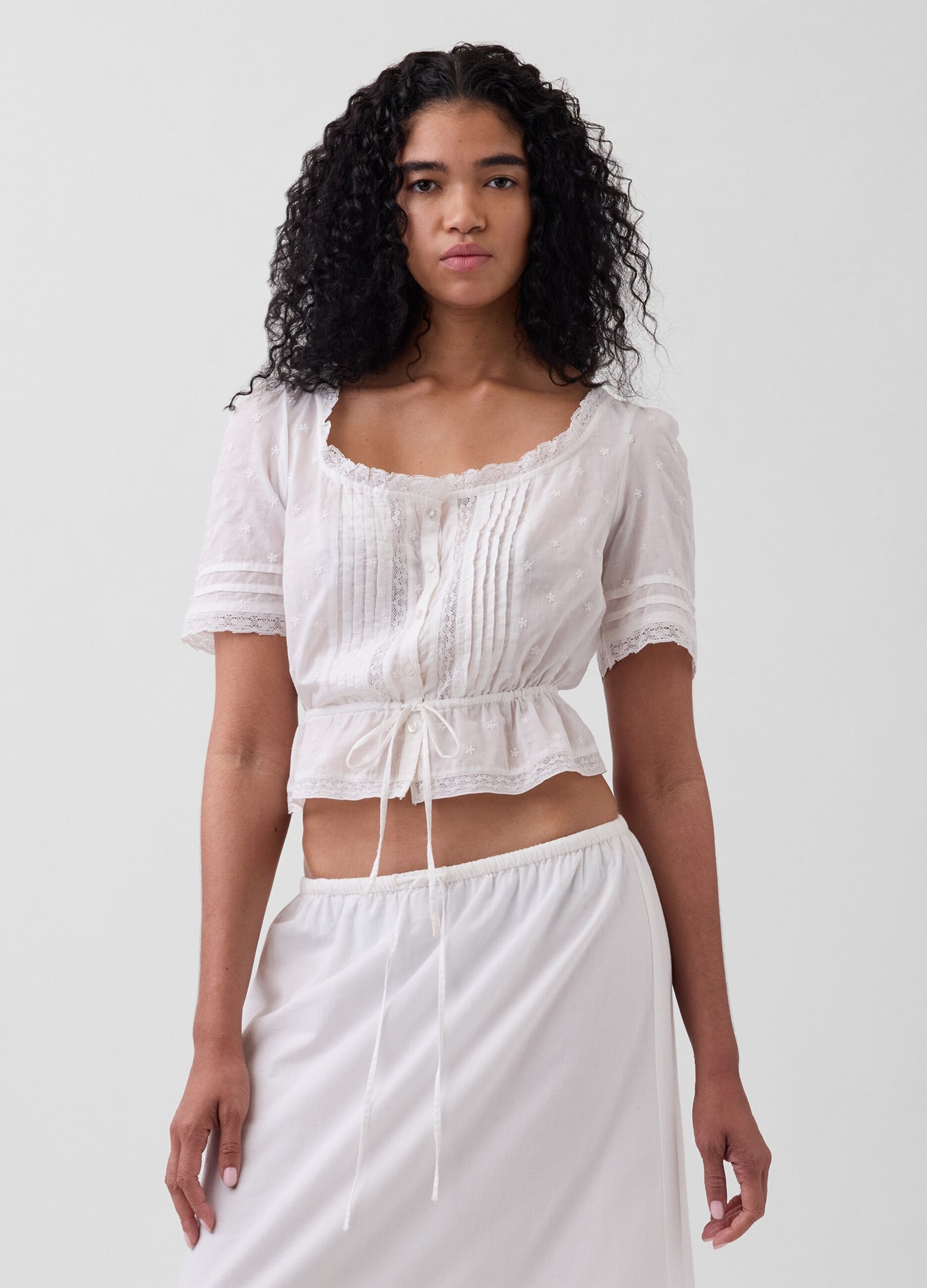 Pure cotton short-sleeve blouse