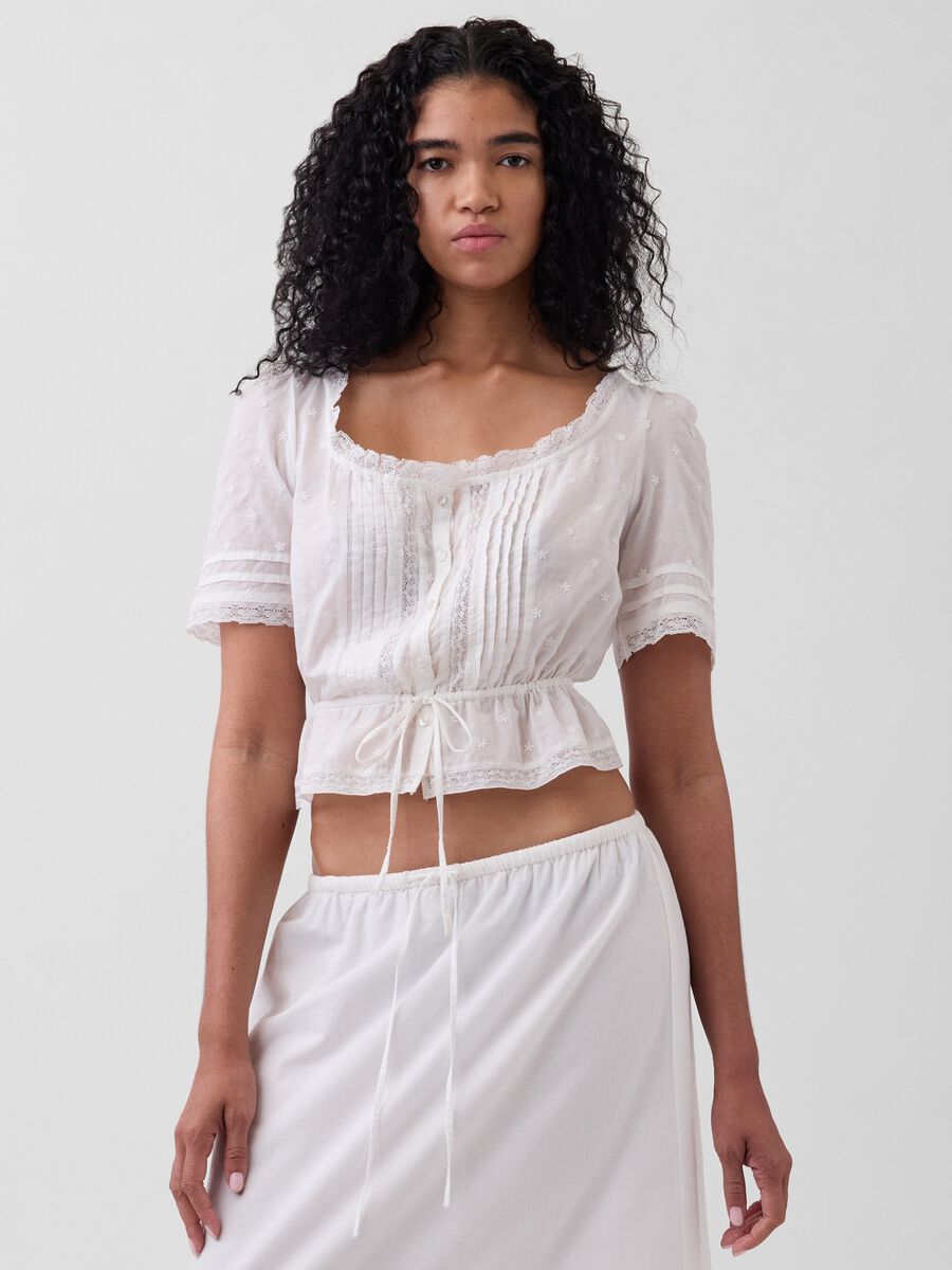 Pure cotton short-sleeve blouse_0