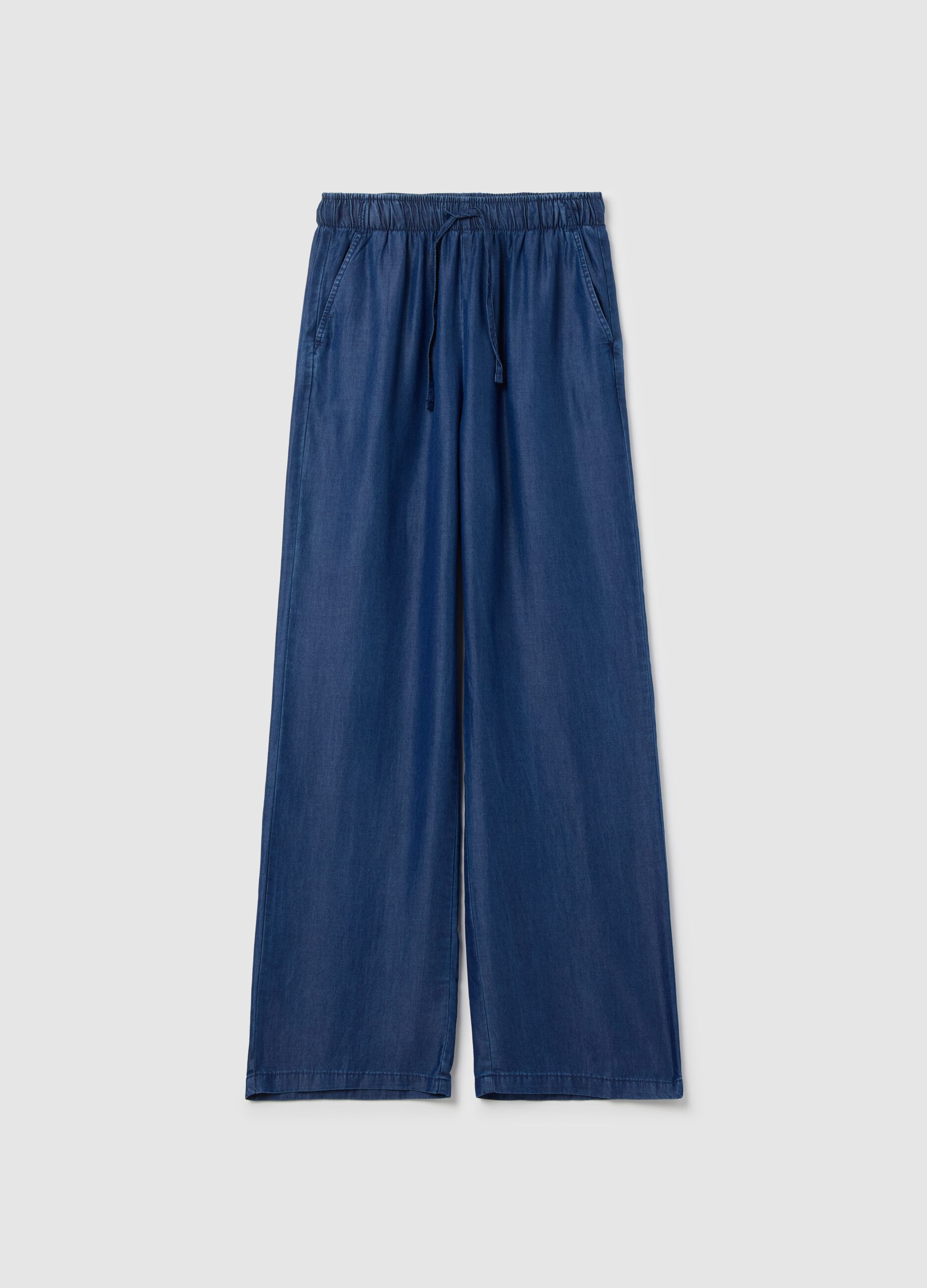 Denim-effect wide-leg fluid joggers