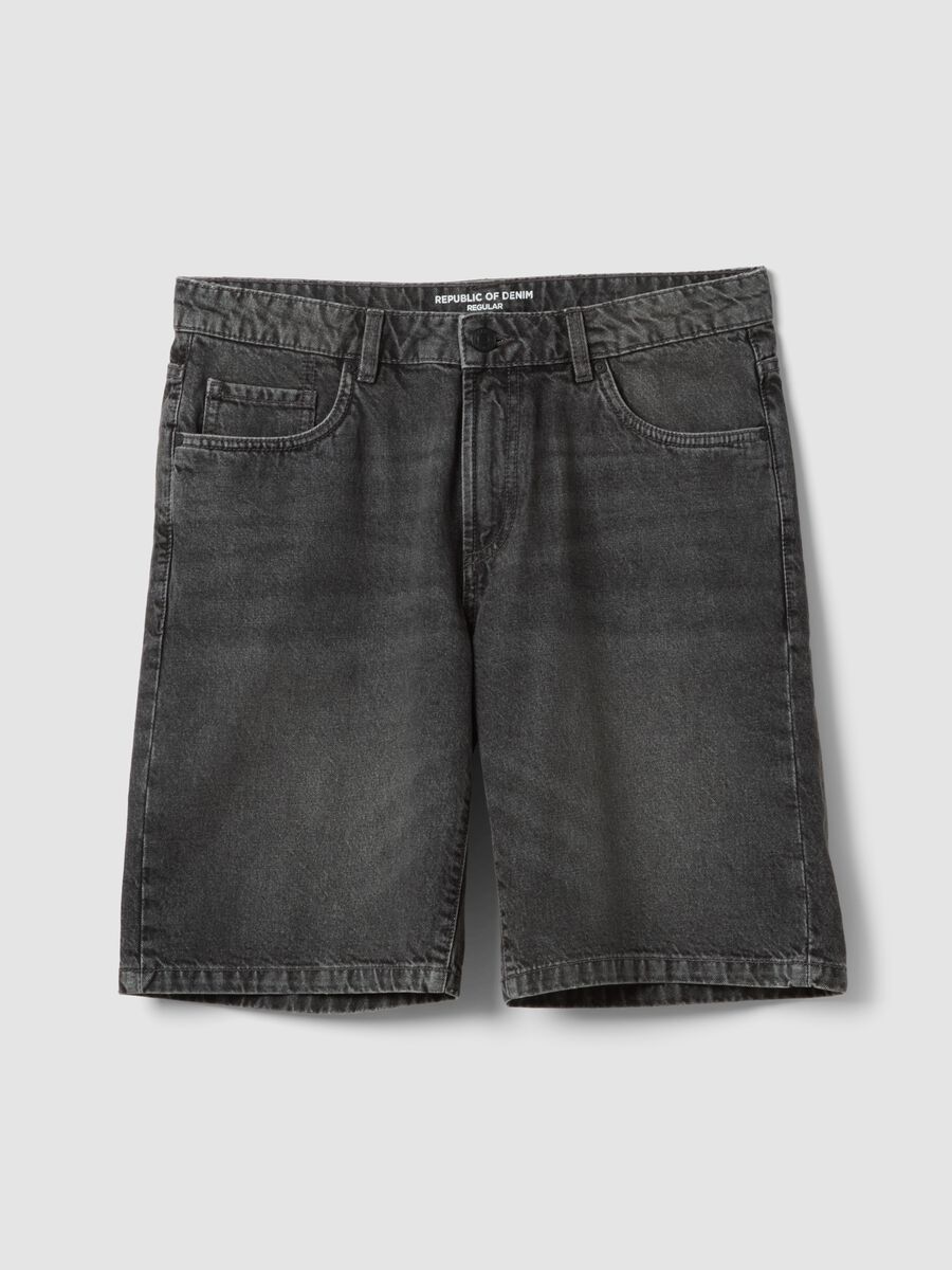Grey denim Bermuda shorts in pure cotton, regular fit_4