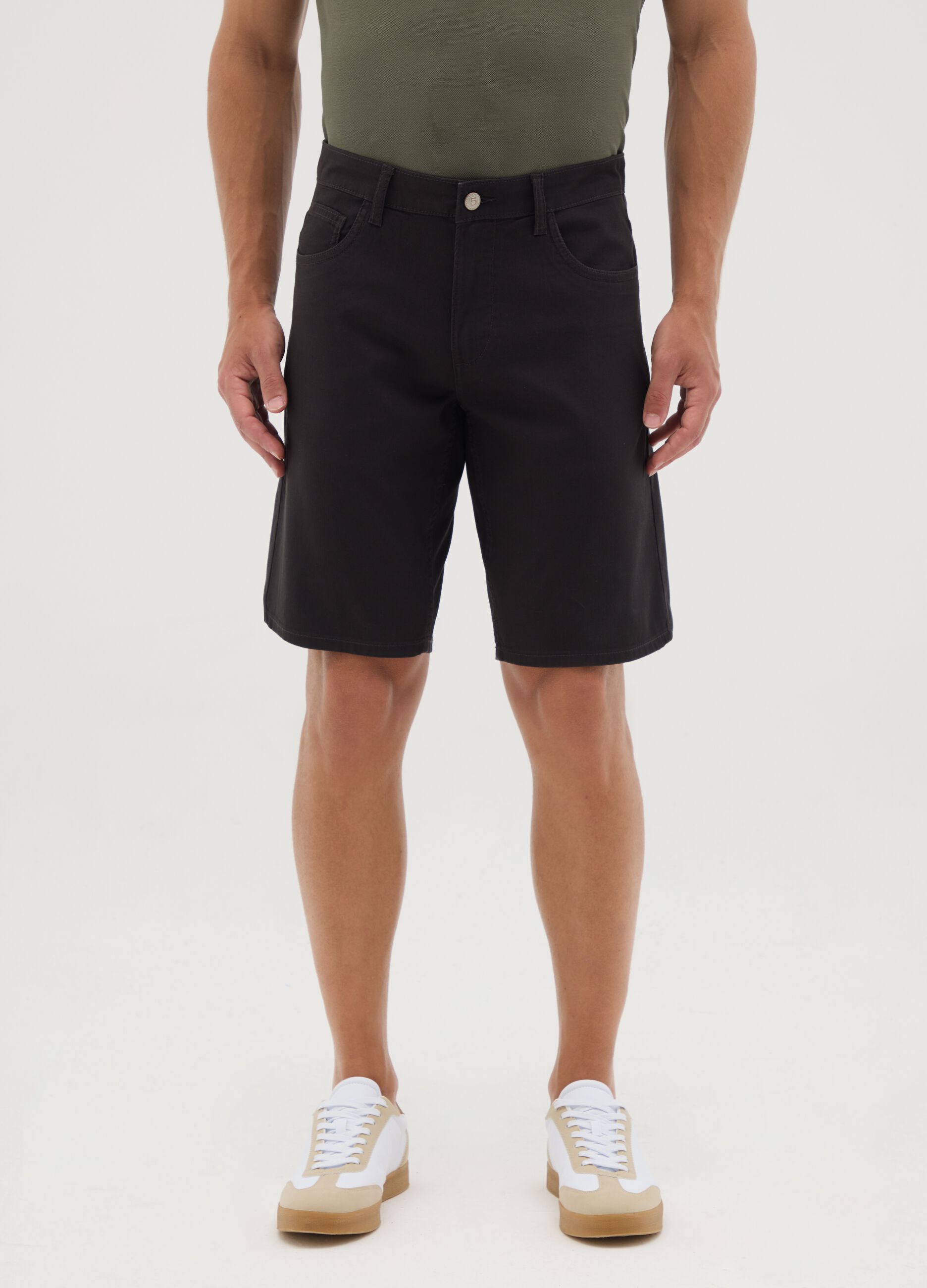 Men's black stretch cotton regular fit shorts