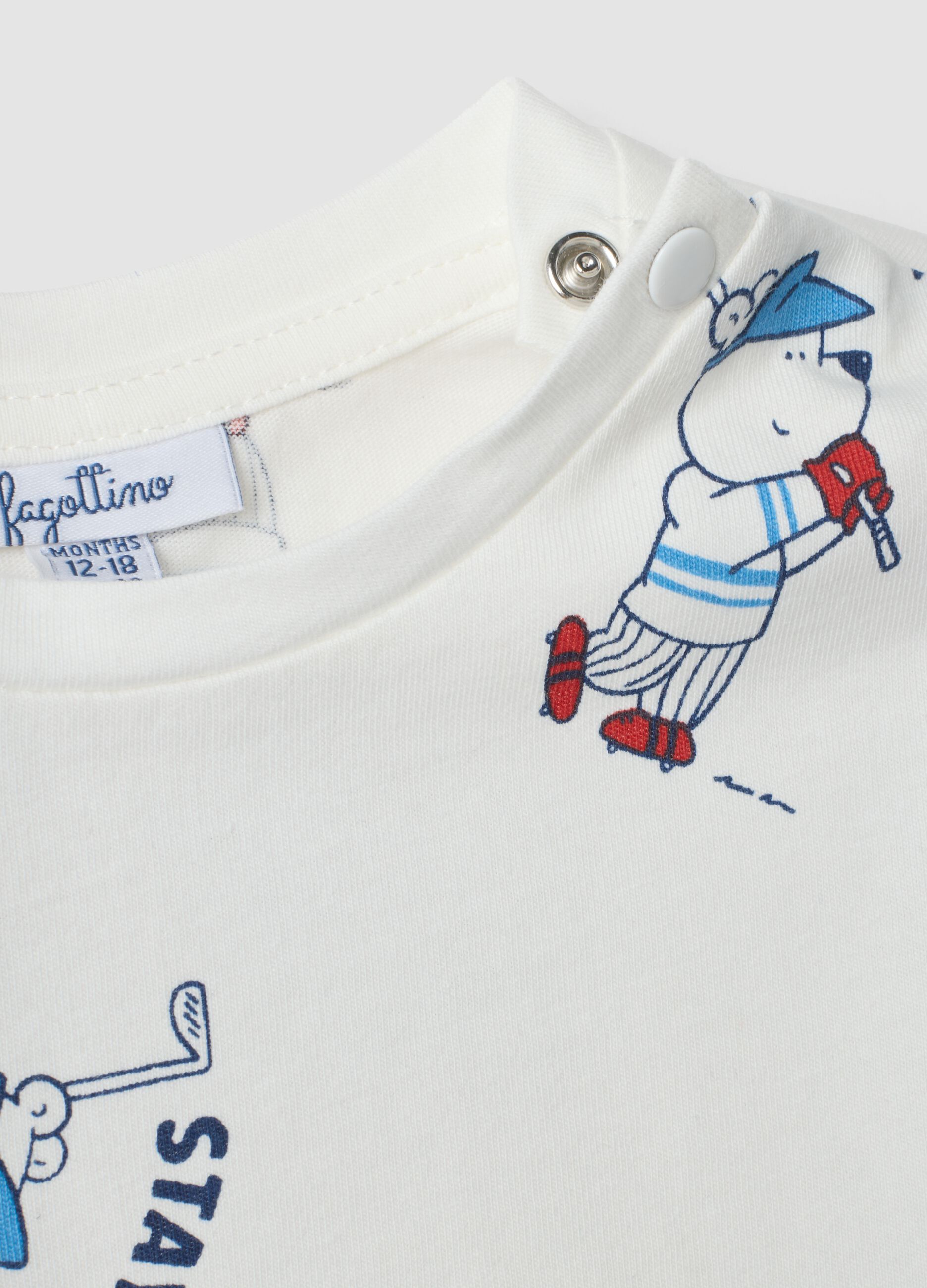 White pure organic cotton T-shirt with teddy bear print