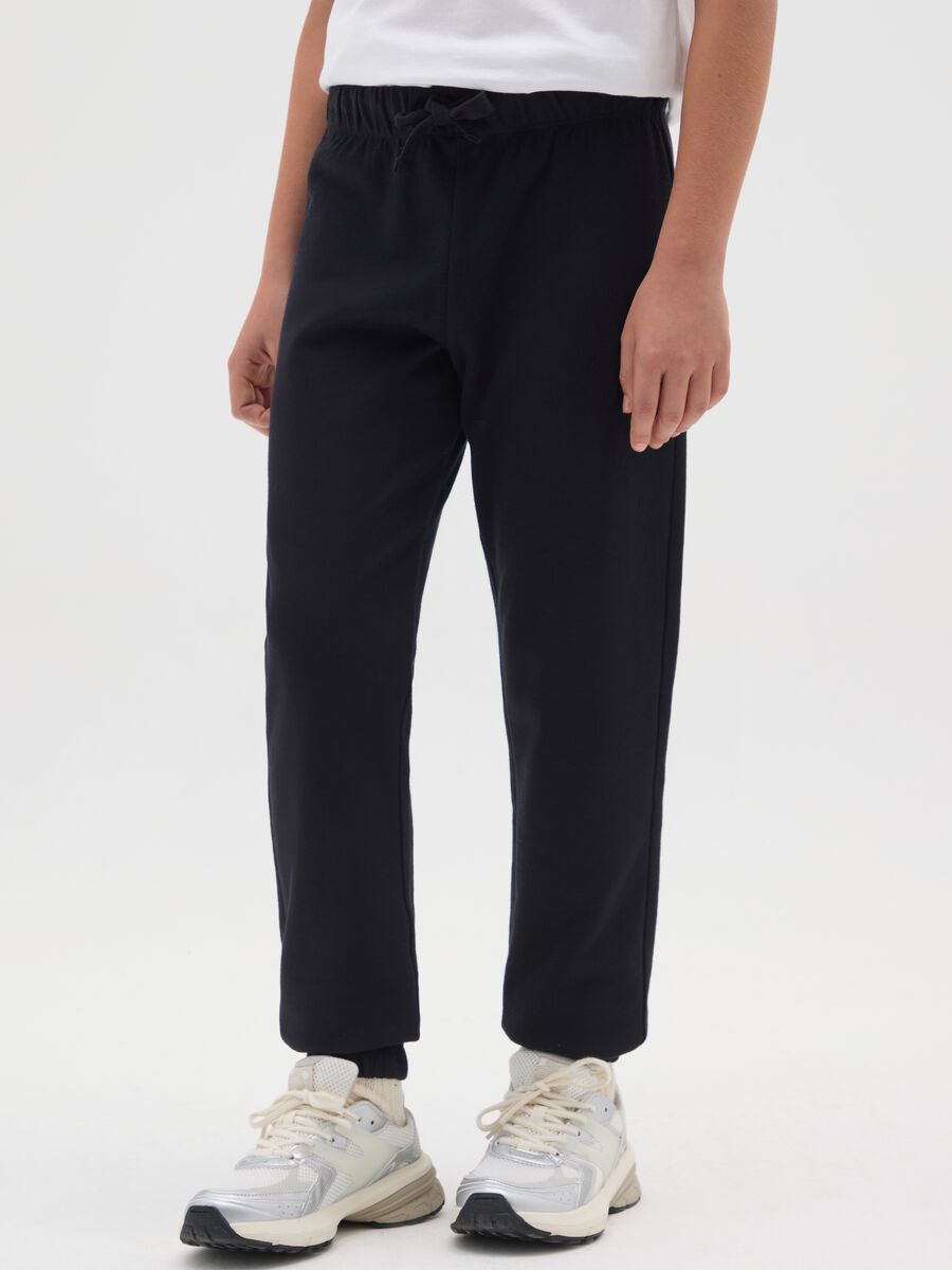 Pantaloni jogger da ragazzo in puro cotone nero _2