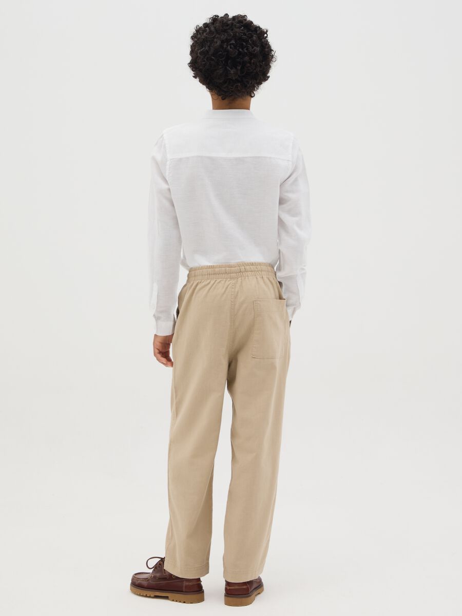 Boys' Beige Linen Regular Fit Trousers with Elastic Waist_3