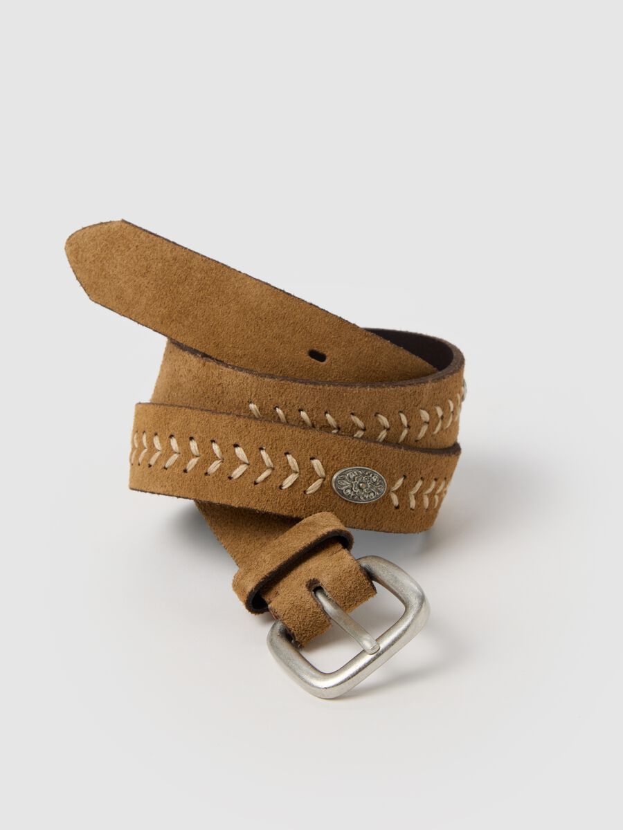 Genuine Leather Brown Belt with Braided Details_2