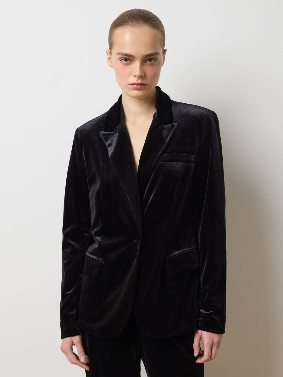 Blazer in velluto nero slim fit_0