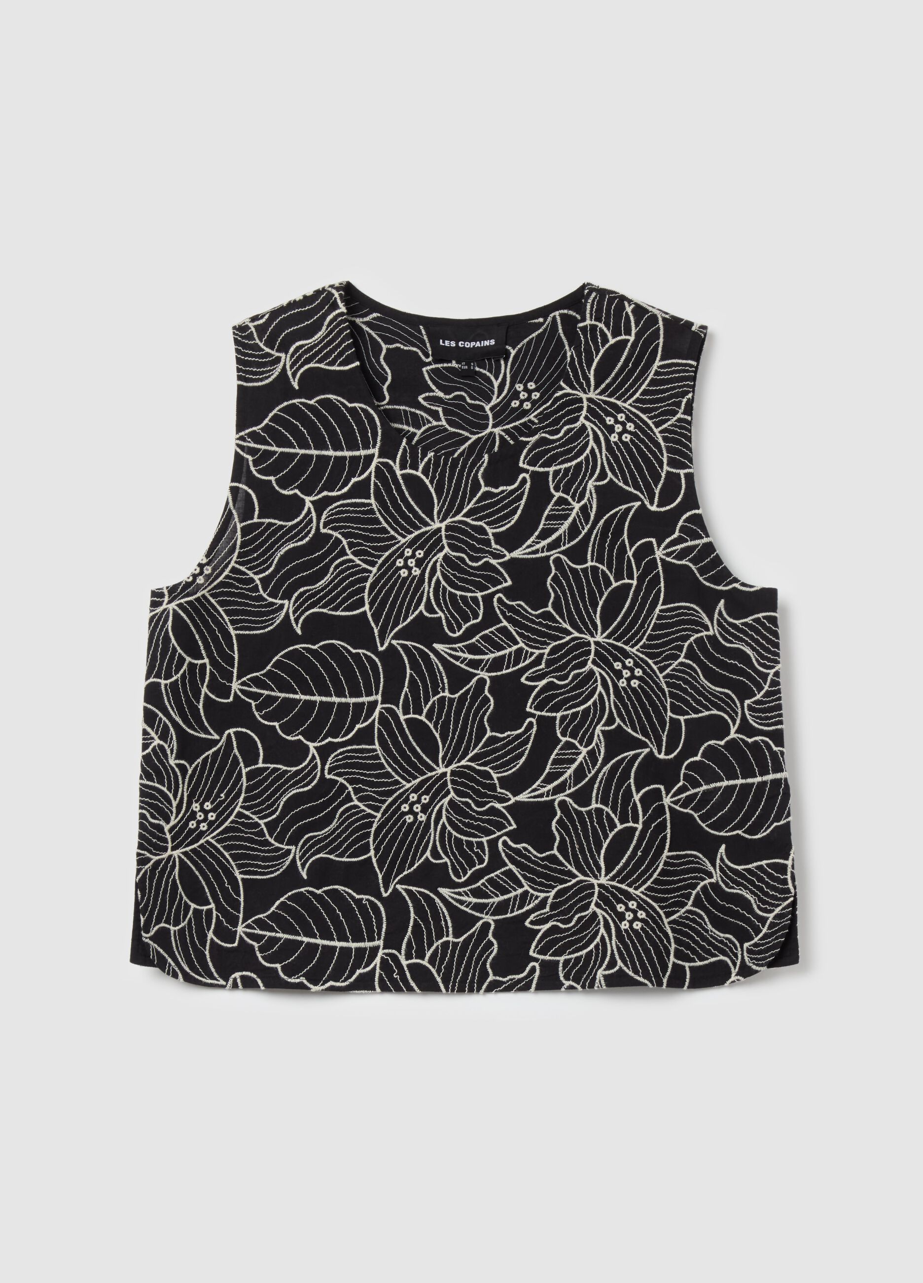 Sleeveless top with floral embroidery