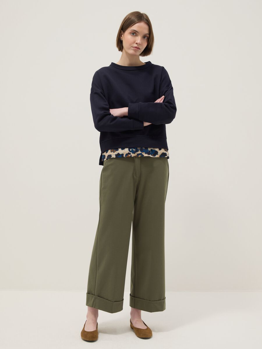 Pantaloni wide leg in misto cotone elasticizzato verdi regular fit_0