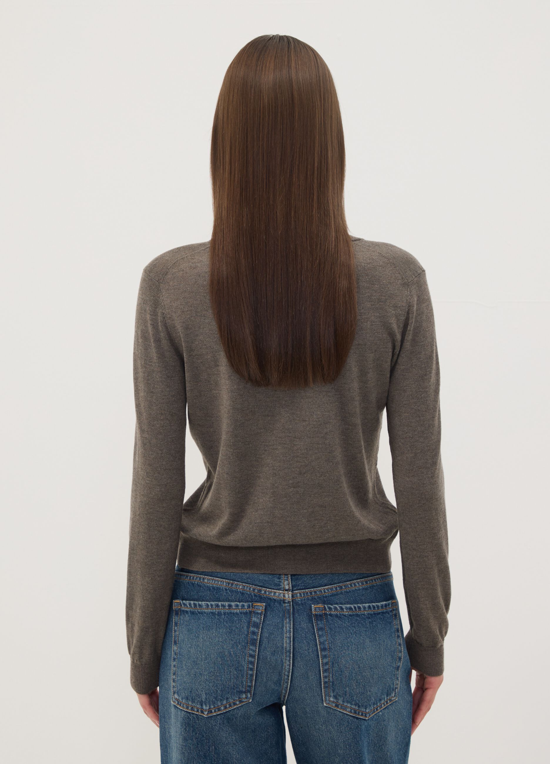 Grey wool-blend crew-neck cardigan