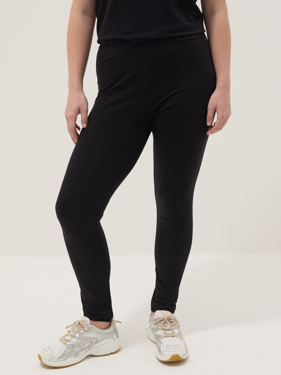 Leggings skinny fit neri in cotone elasticizzato_1