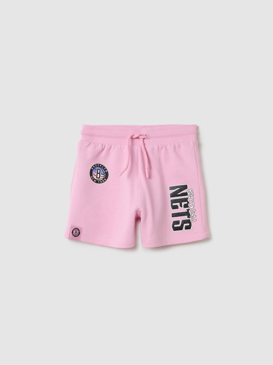 Pink NBA Brooklyn NETS shorts in cotton with drawstring_0
