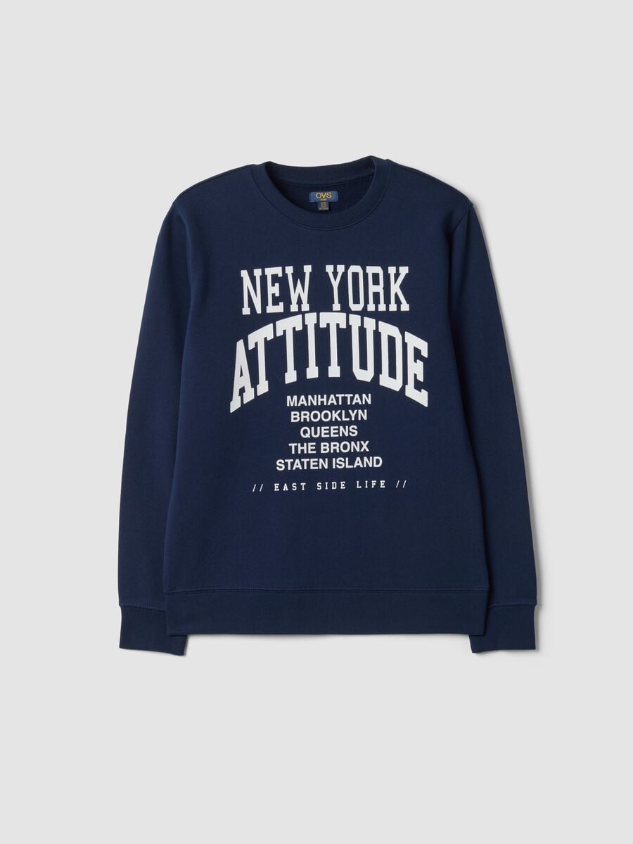 Navy blue crew-neck sweatshirt in pure organic cotton_0