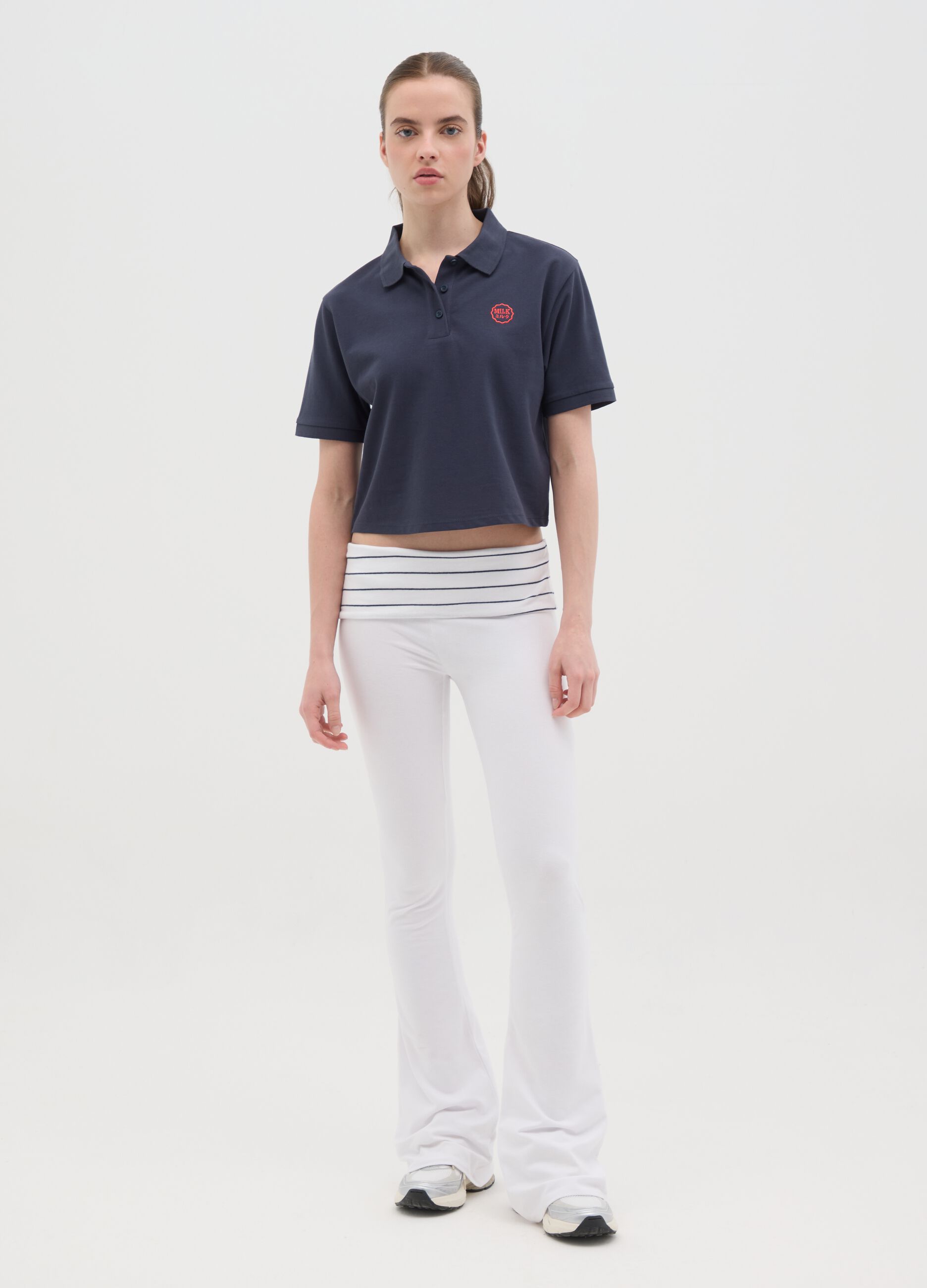 Women's Blue Pure Cotton Polo Shirt Regular Fit with Classic Collar and Embroidered Logo