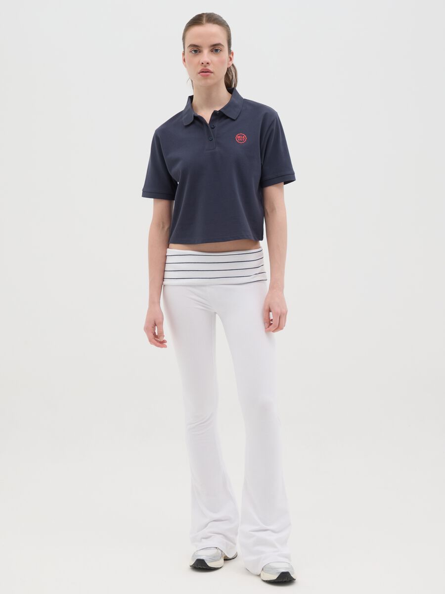 Women's Blue Pure Cotton Polo Shirt Regular Fit with Classic Collar and Embroidered Logo_1