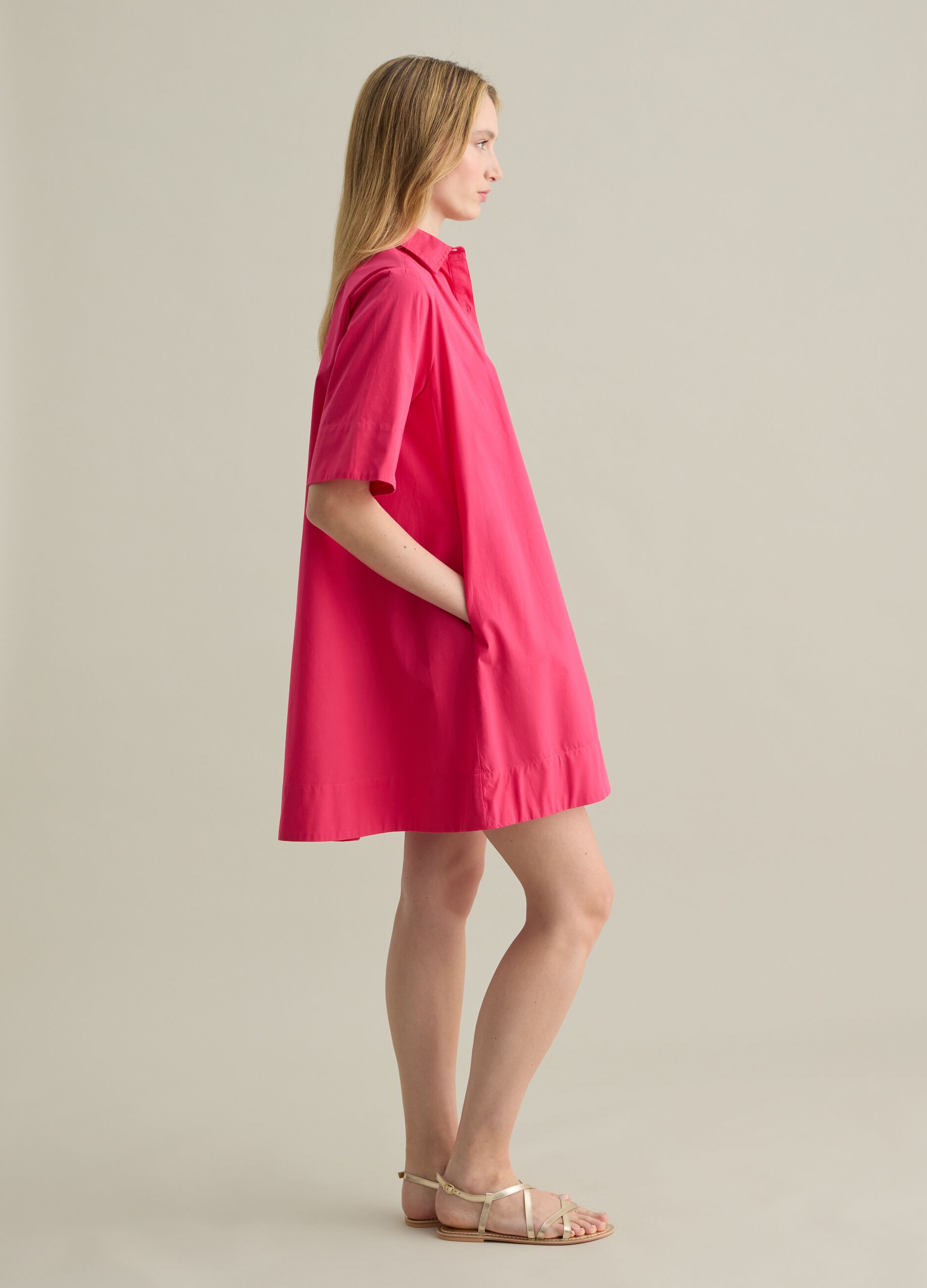 Pink shirt dress in poplin