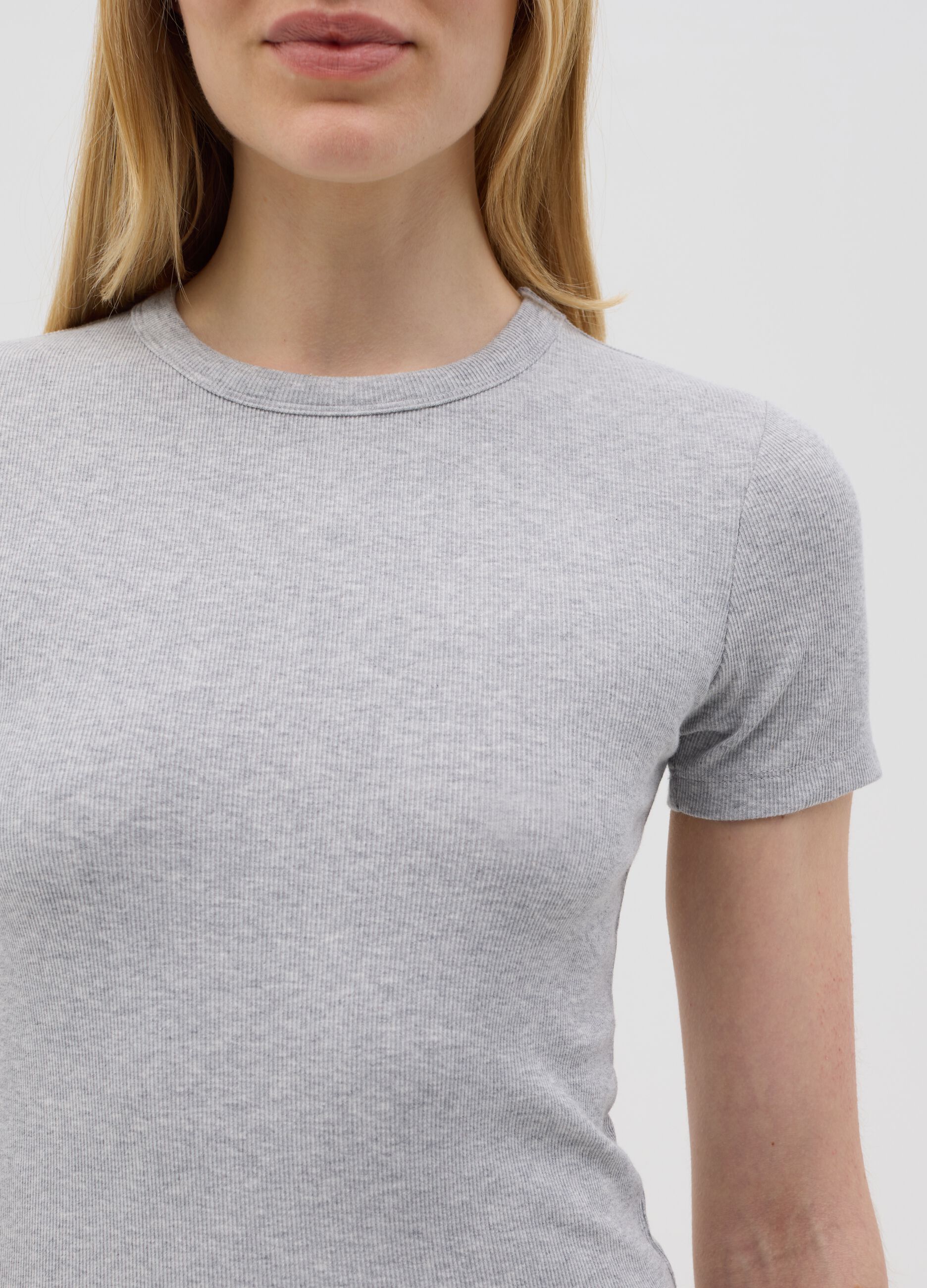 Grey short sleeve stretch cotton T-shirt