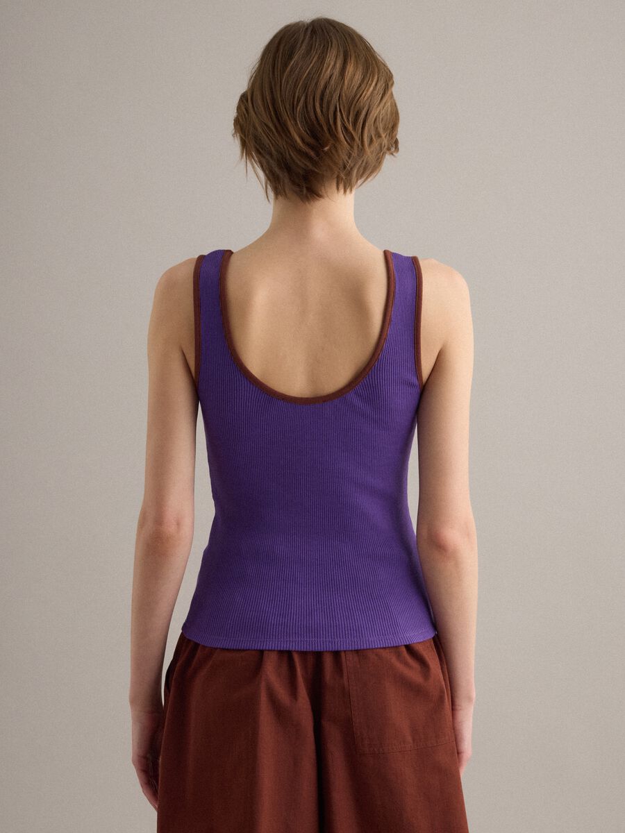 Tank top viola in puro cotone a costine_3