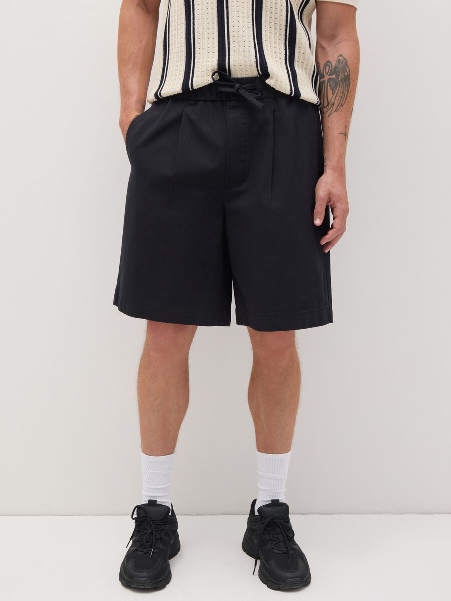 Men's pure cotton black baggy shorts_1