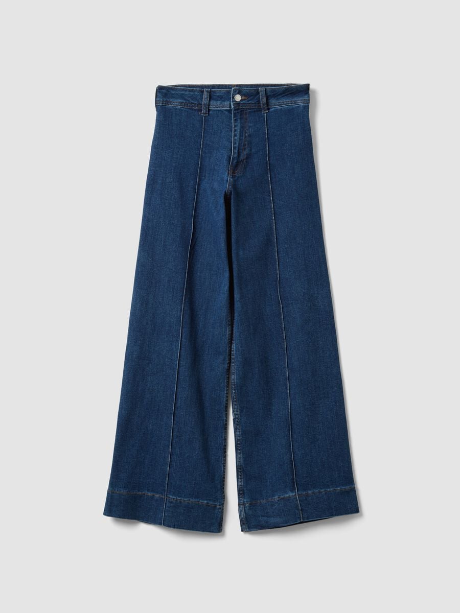 Jeans blu wide leg in cotone elasticizzato_4