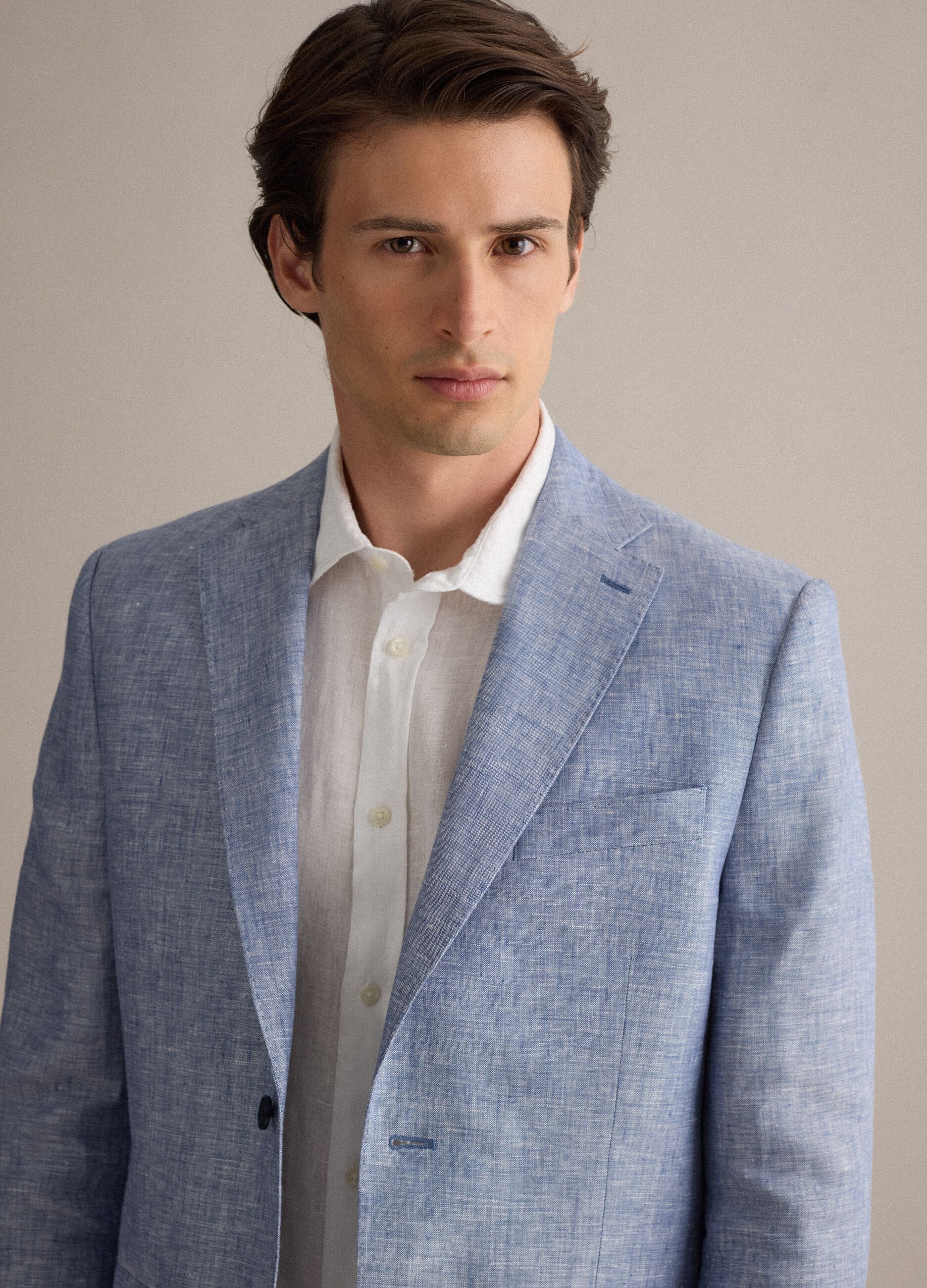 Blazer azzurro in puro lino slim fit