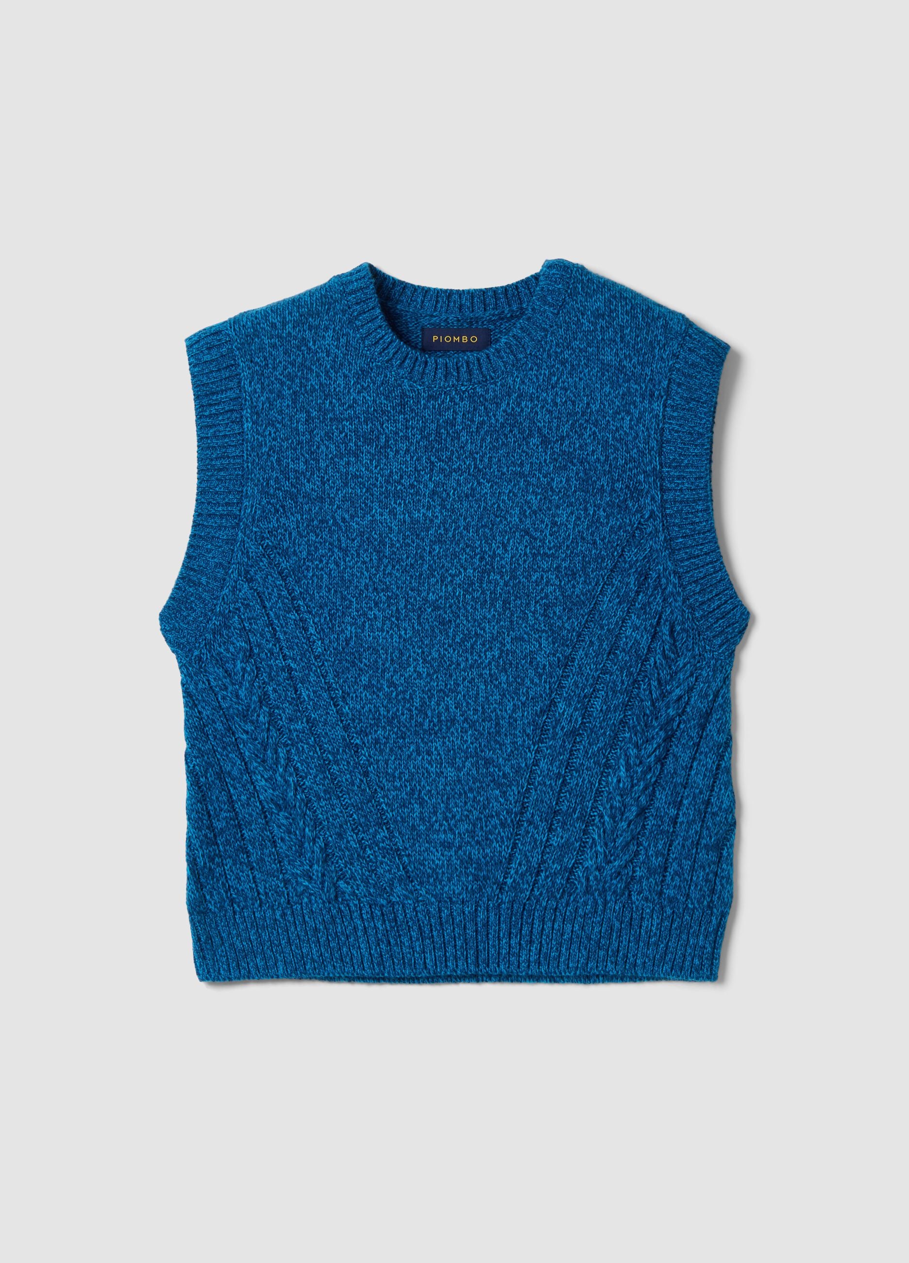 Gilet blu in misto lana con girocollo over fit