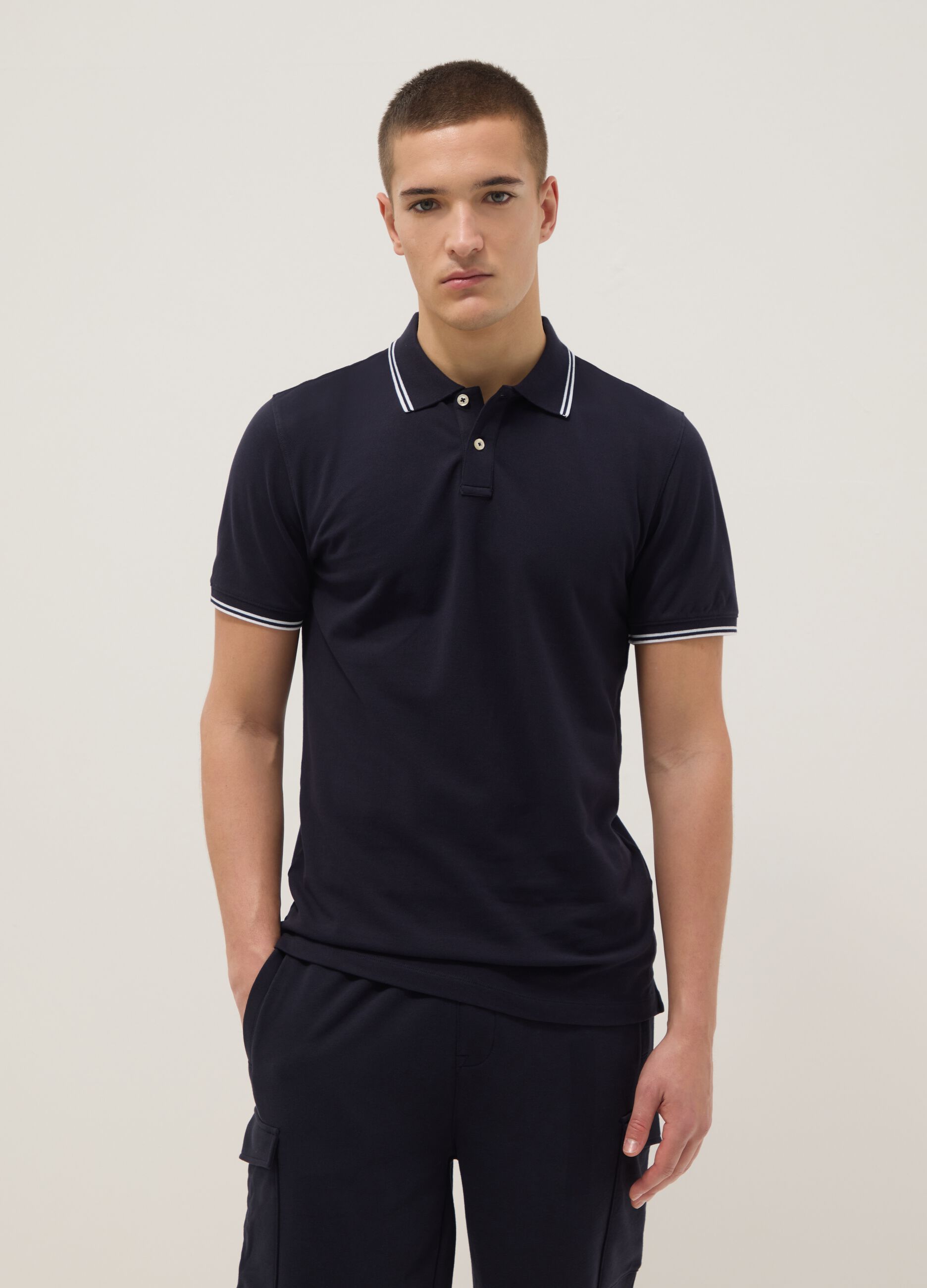 Polo in cotone elasticizzato blu regular fit