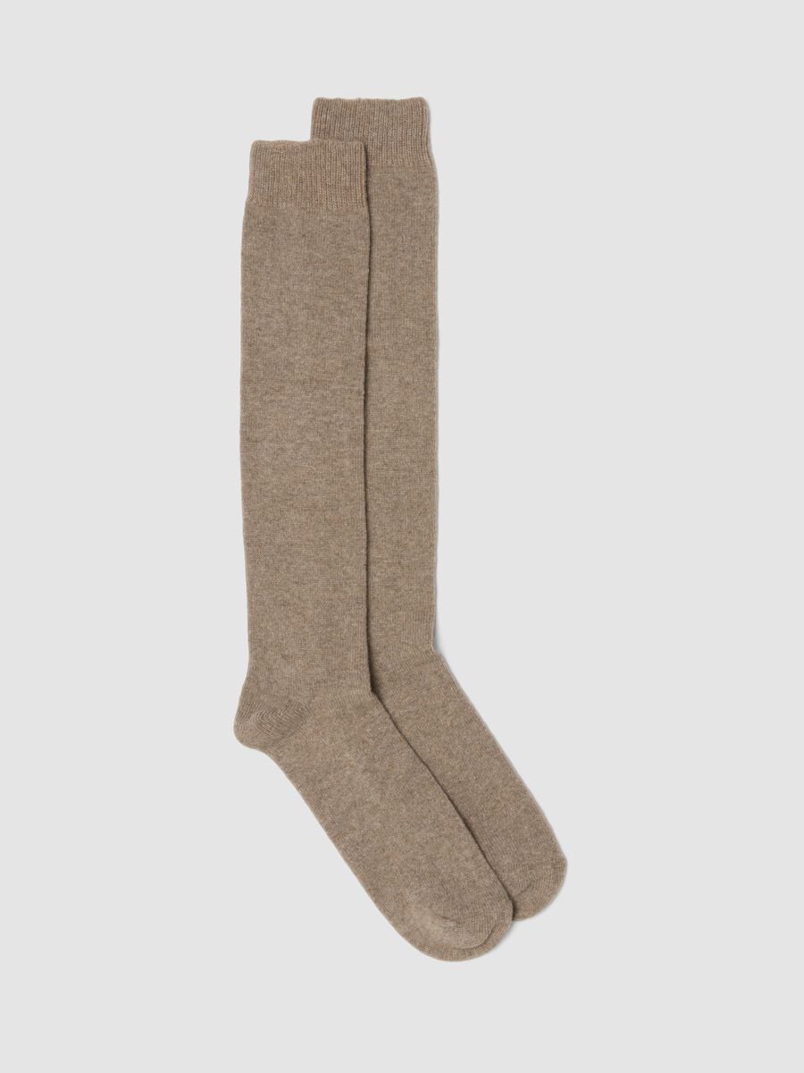 Calze lunghe beige in lana, viscosa e cashmere elasticizzato_0