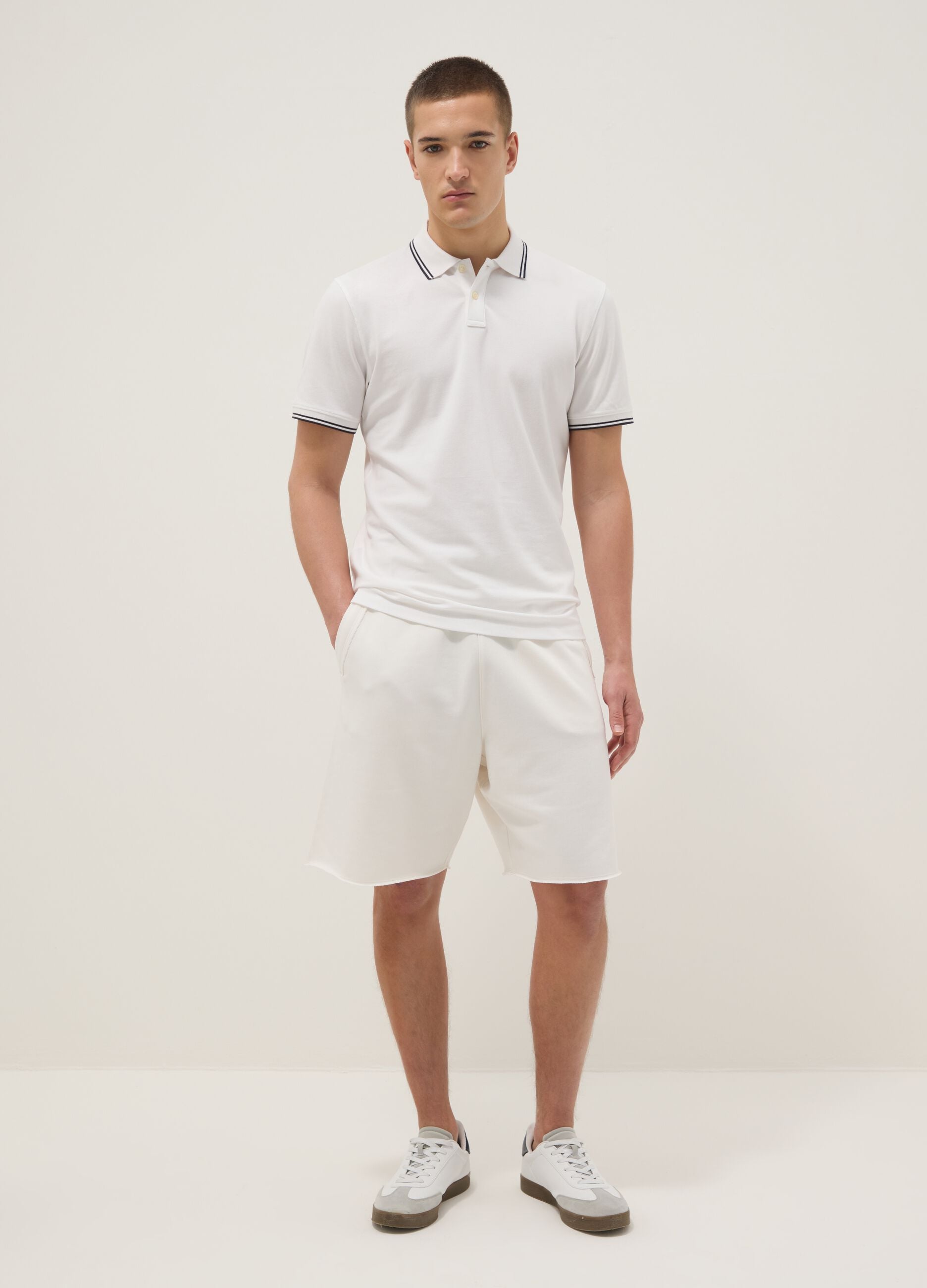 White stretch cotton polo shirt, regular fit