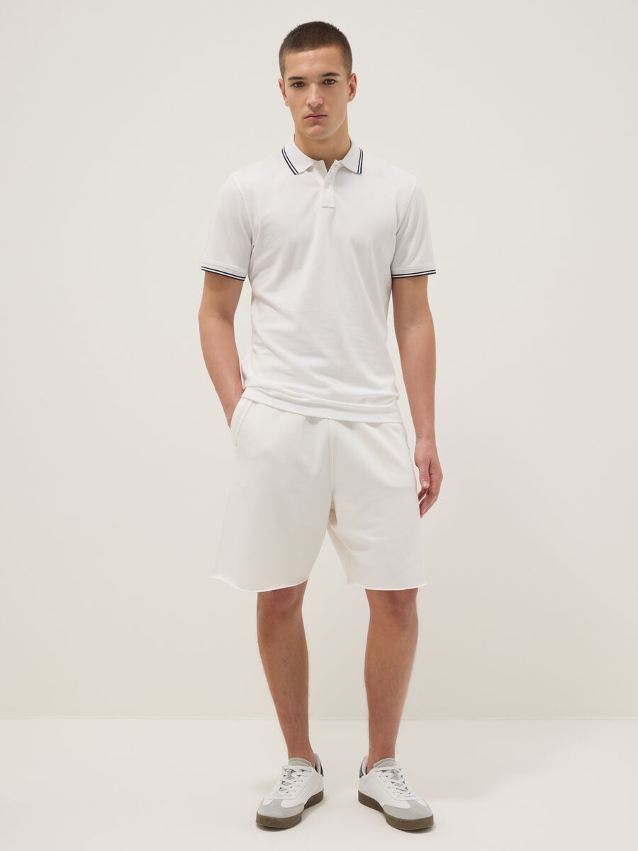 White stretch cotton polo shirt, regular fit_1